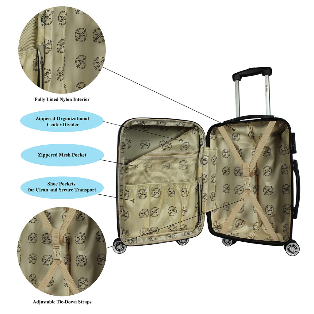 World Traveler VentureX Airline Approved 2-Piece Carry-On Luggage Set – Lightweight Hardside Polycarbonate Suitcase with Spinner Wheels - Butterfly
