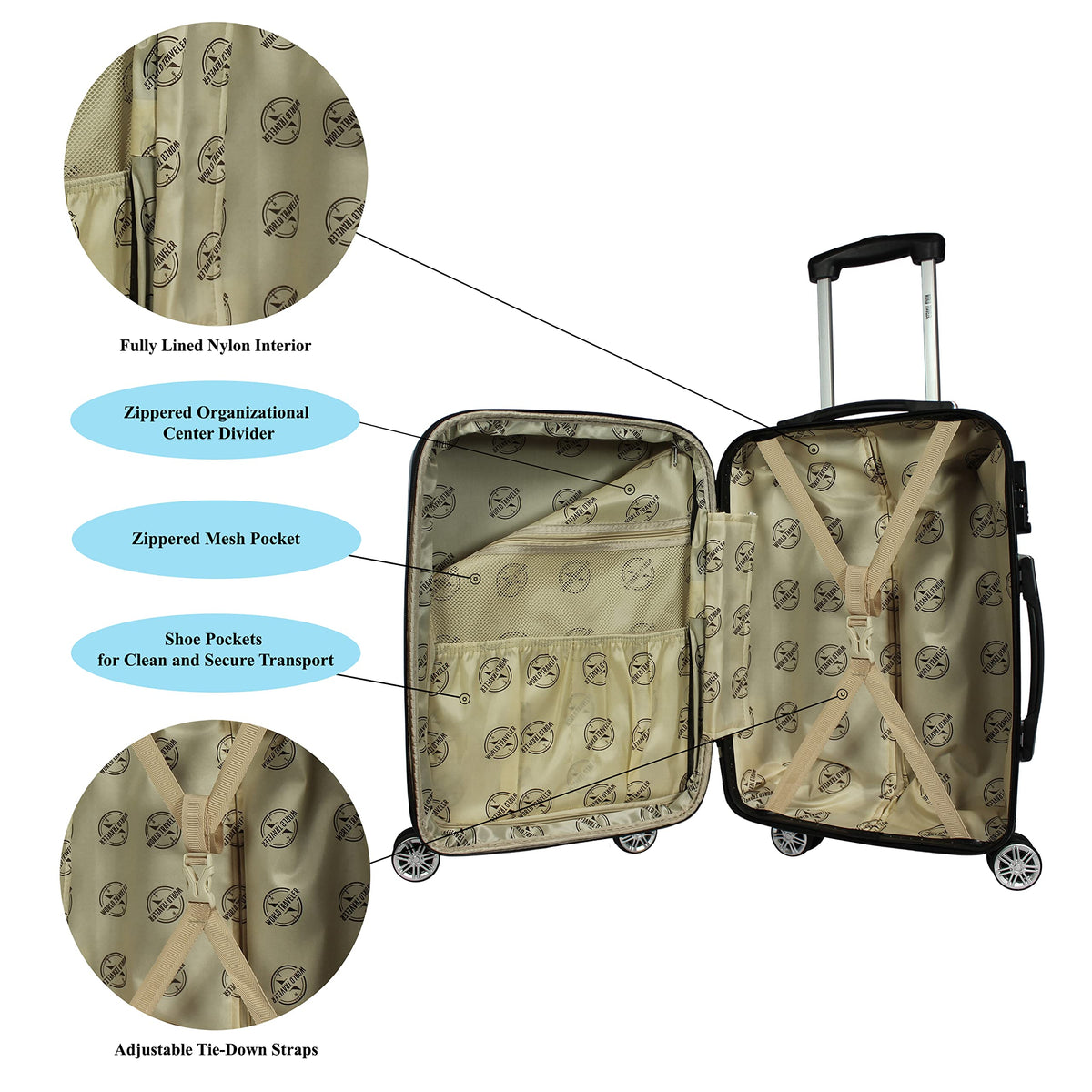 World Traveler VentureX Airline Approved 2-Piece Carry-On Luggage Set – Lightweight Hardside Polycarbonate Suitcase with Spinner Wheels - Butterfly