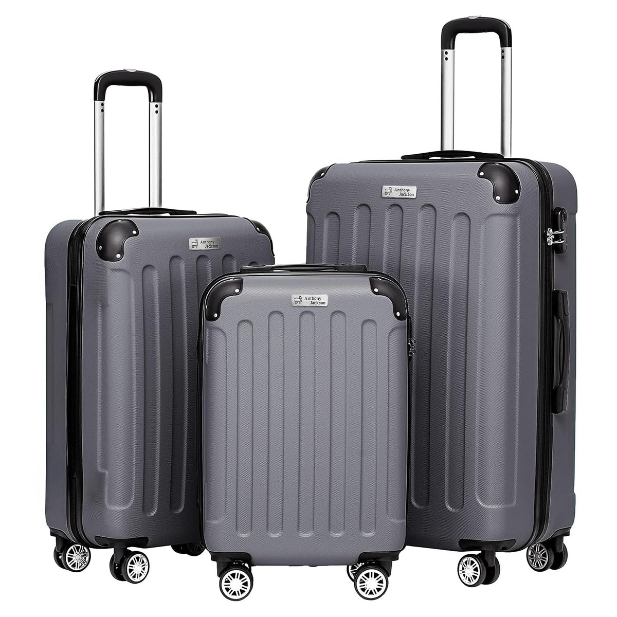 ANTHONY JACKSON 3 Piece ABS Luggage Set – Lightweight Suitcases with Spinner Wheels – 3 Different Sizes – TSA Lock – Hard Shell Travel Luggage for Men & Women