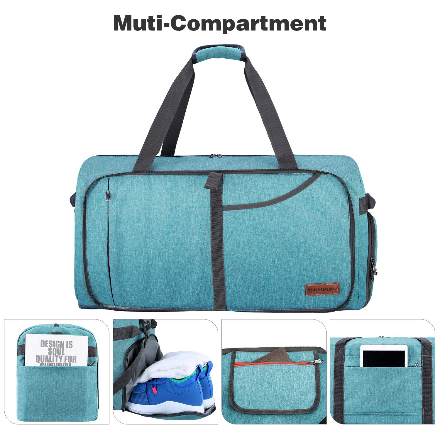 Canway 65L Travel Duffel Bag, Foldable Weekender Bag with Shoes Compartment for Men Women Water-proof & Tear Resistant