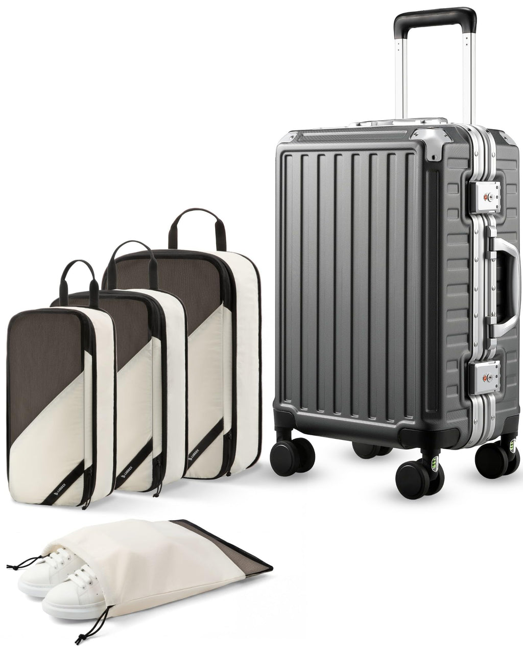 LUGGEX Zipperless Carry On Luggage and 4 Set Packing Cubes Bundle – Travel Essentials