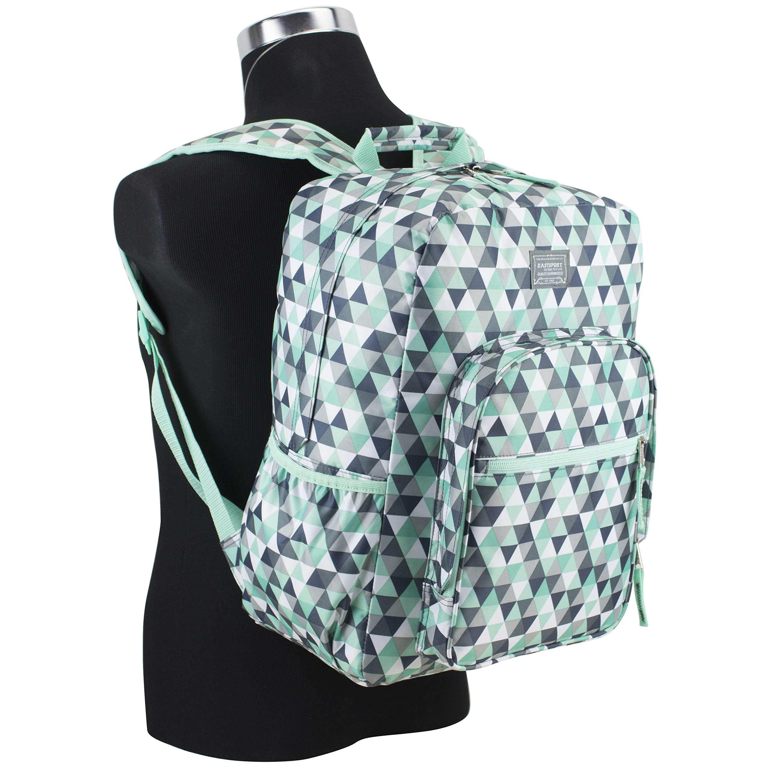 Eastsport Carry On Travel Weekender Backpack with Extra Large Main Compartment, Mint/Grey Triangles