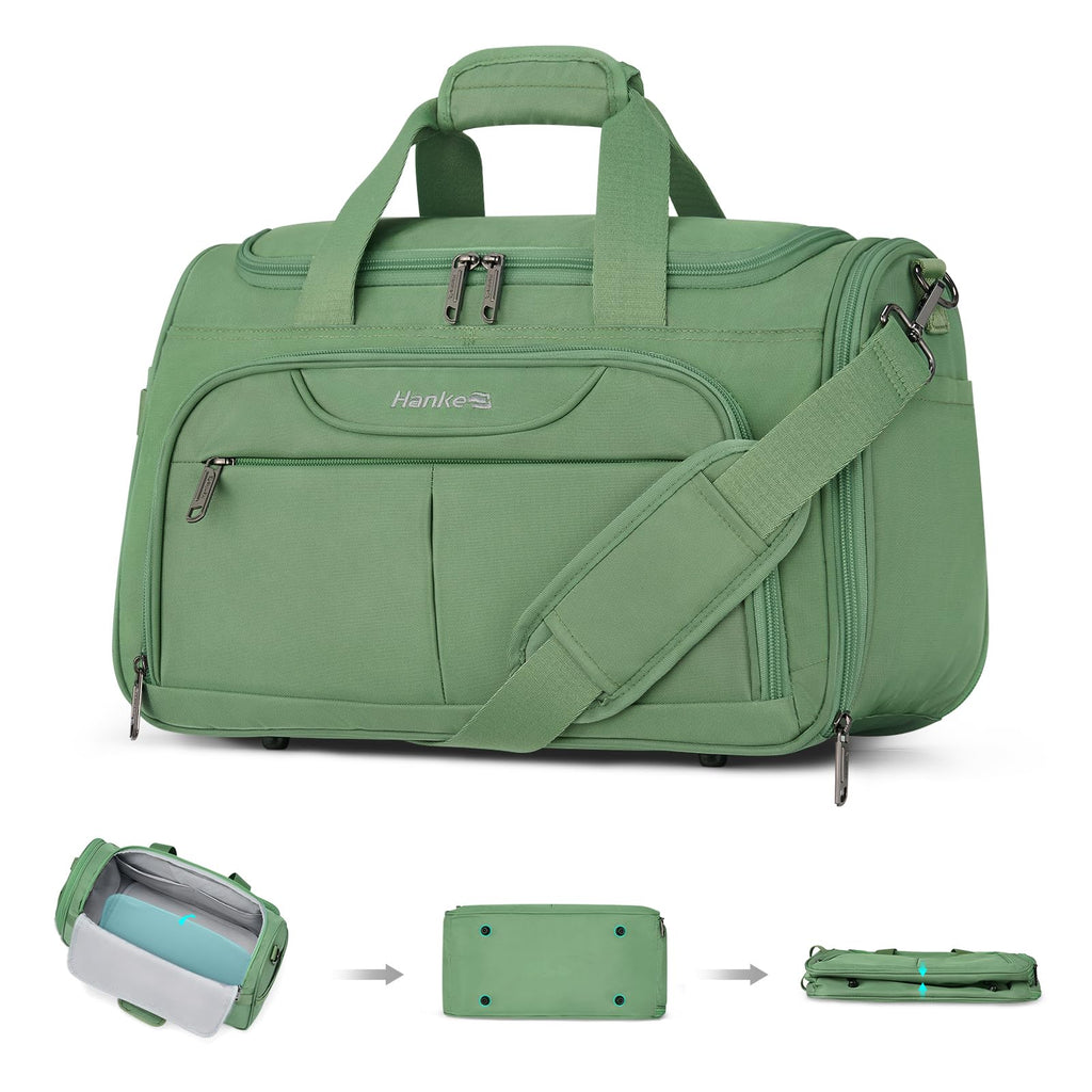 Hanke Underseat Carry On luggage Bags for Travel, Foldable Travel Bags for Women, Soft Lightweight Personal Item Travel Bag Small Carry On Bags for Airplanes, Travel Tote Bags for Women Men. Green
