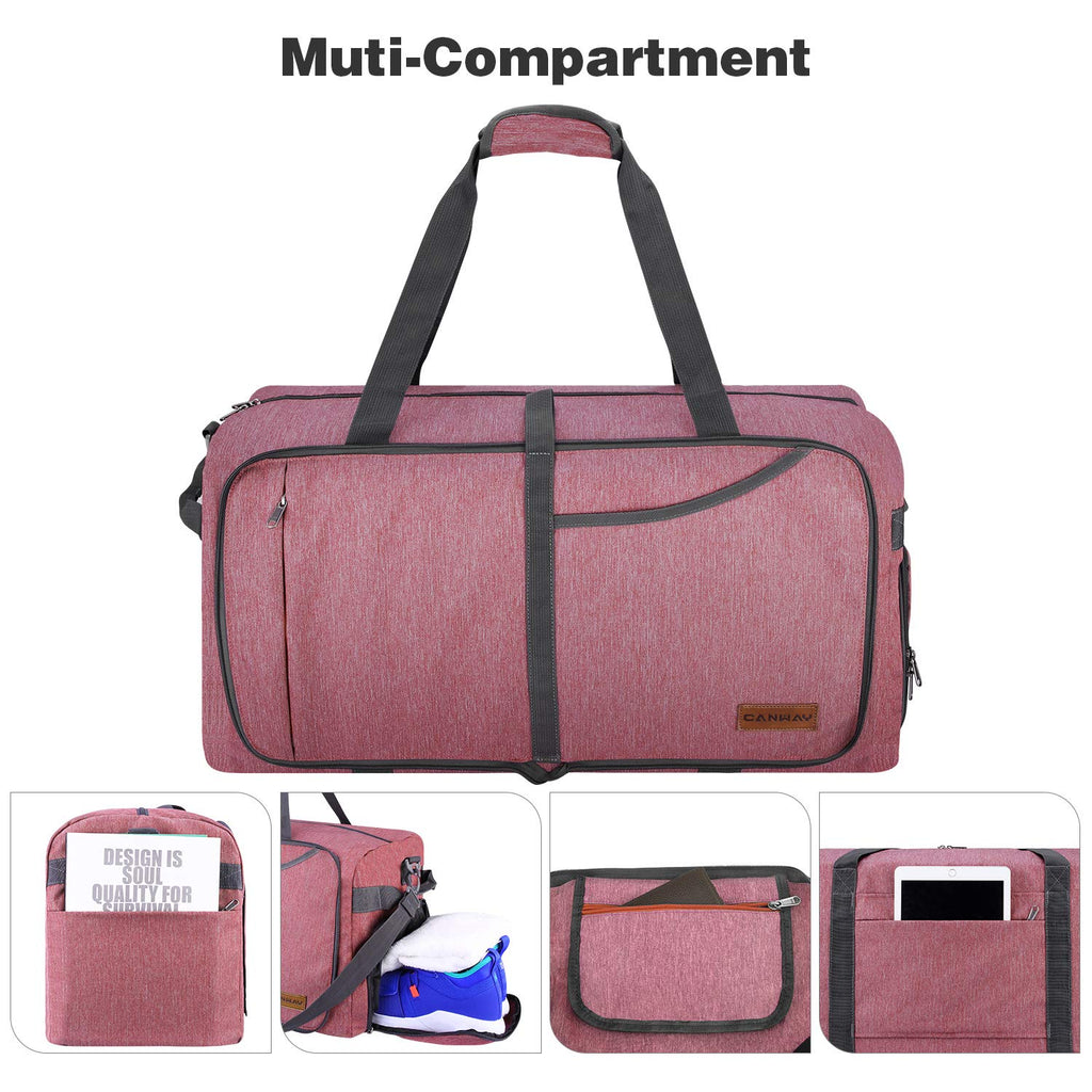 Canway 65L Travel Duffel Bag, Foldable Weekender Bag with Shoes Compartment for Men Women Water-proof & Tear Resistant