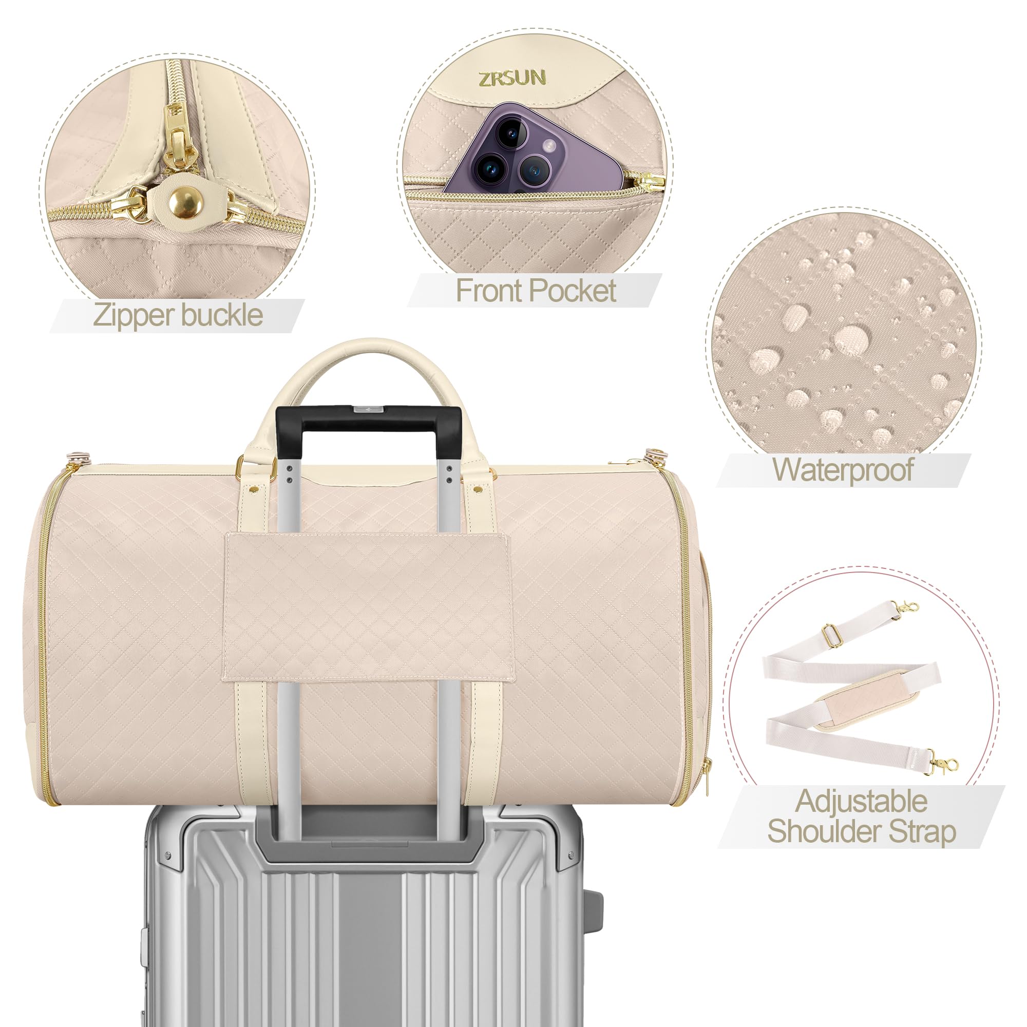 Garment Bag for Travel, Carry On Garment bag, Convertible Duffel Bag with Shoe Compartment, Perfect for Business Trips and Weekend Getaways (Beige3)