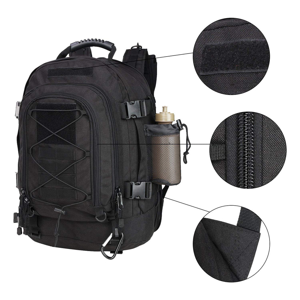 Military Expandable Travel Backpack Tactical Waterproof Work Backpack for Men(BLACK)