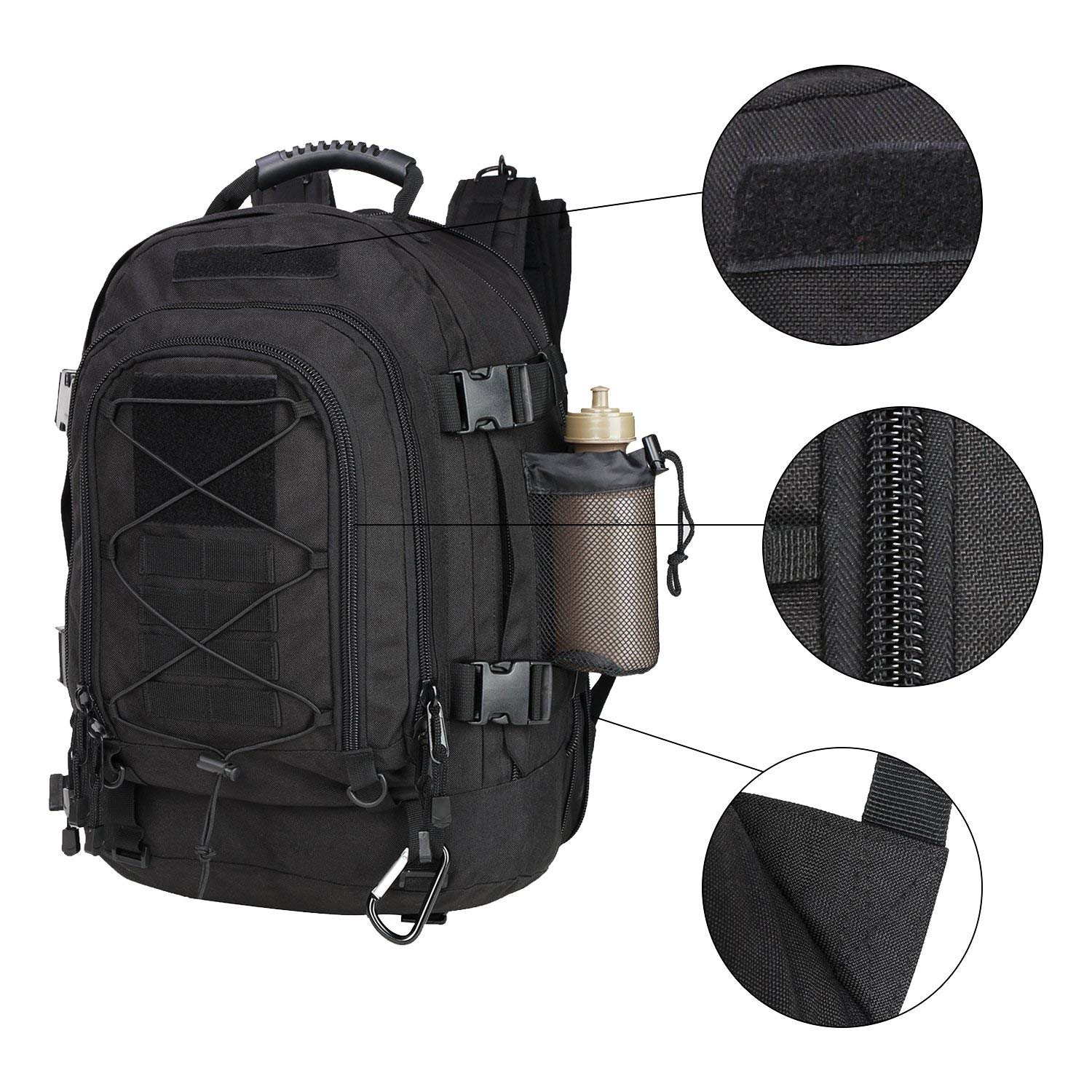 Military Expandable Travel Backpack Tactical Waterproof Work Backpack for Men(BLACK)
