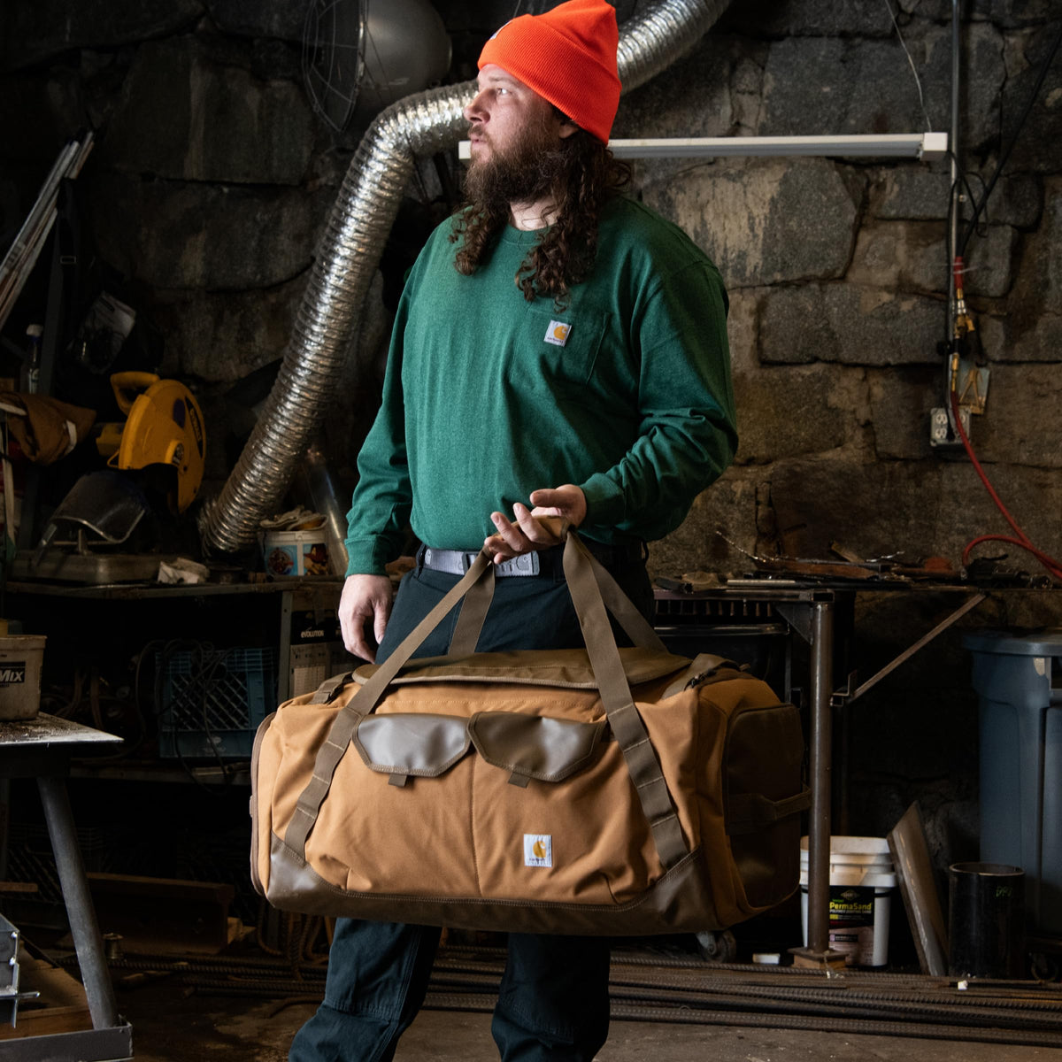 Carhartt Heavy Haul Utility Duffel Bag's, Water-Resistant Packable Bag for Jobsite, Gym, and Travel, Brown, 55L
