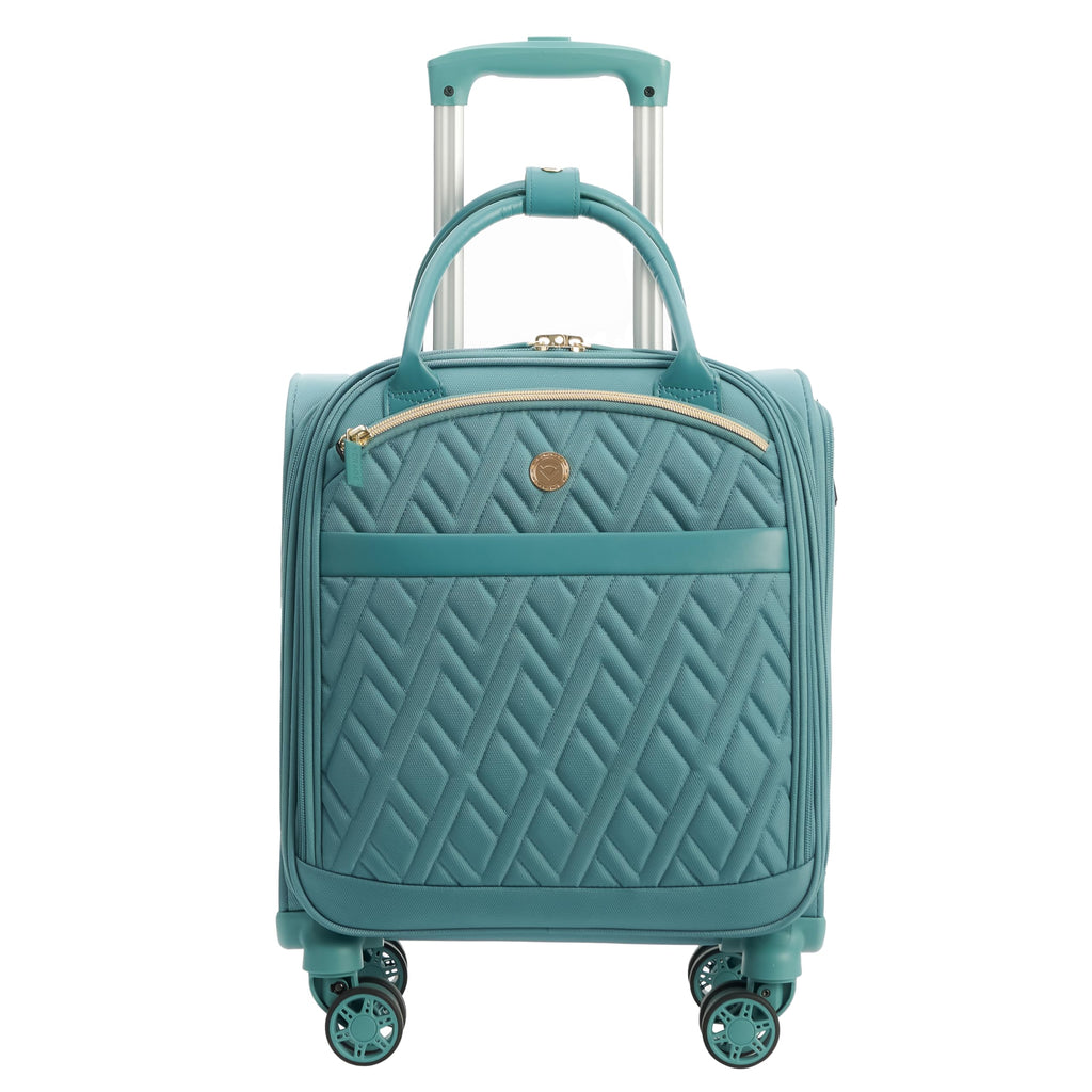 Verage 18x14x8in Spinner Underseat Carry-On Luggage -Airplane Personal Item Bag, USB A&C Charging Port, Padded Laptop Pocket & Wet/Dry Compartments for Women, Misty Aqua