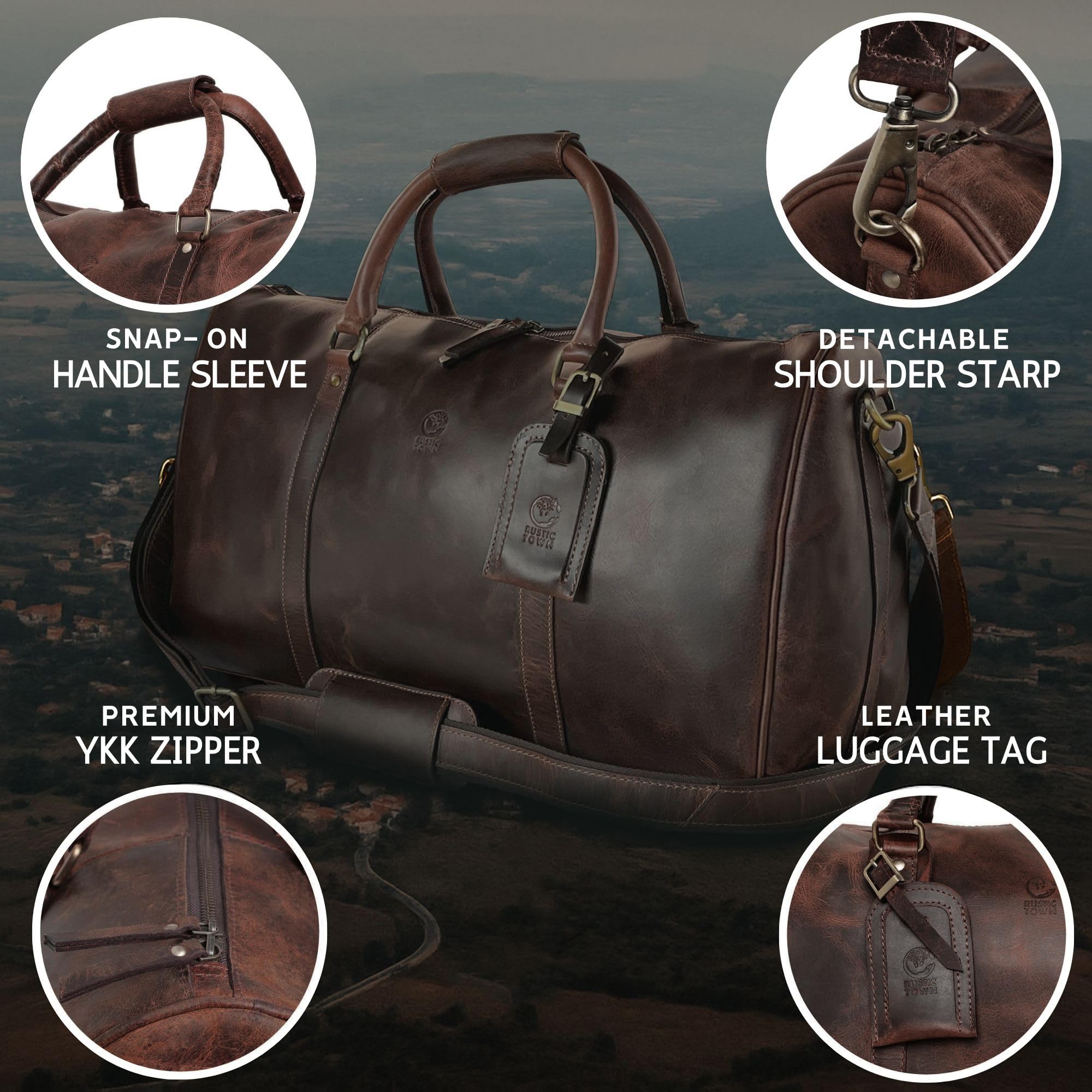 Leather Duffle Bag for Men - Full Grain Leather Travel Bag - TSA Approved Carry On Weekender Overnight Duffel Bag (20 inch)