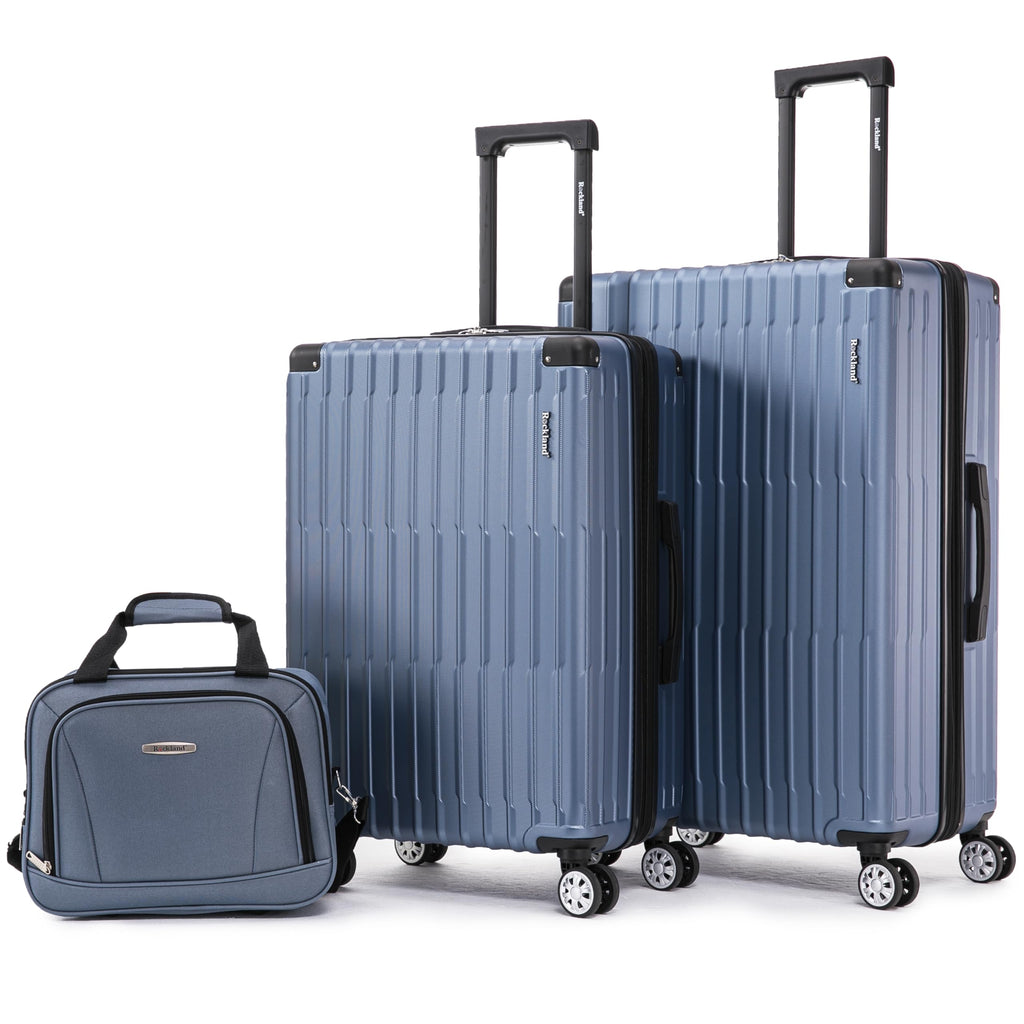 Rockland Costa Mesa 3 PC Luggage Set, 2 PC Hard Case Upright Luggages with Spinner Wheels and a 14" Polyester Tote Bag, Blue, (14" Tote, 20", 24")