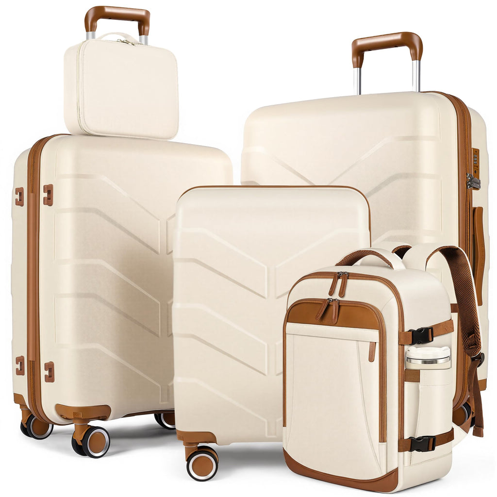 TILYMOL Luggage Sets 5 Piece with Spinner Wheel, 22x14x9 Airline Approved Carry on, PP Hardshell Suitcase Set with TSA Lock, Expandable Lightweight Travel Luggage for Women and Men, White