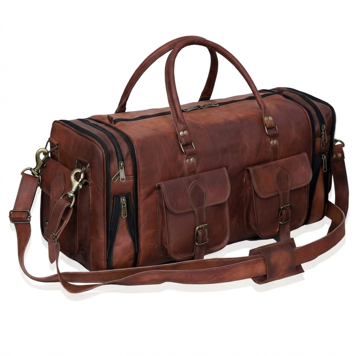 Leather Handmade Vintage Travel Luggage 32 Inch Leather Duffle Bag for Men and Women Gym Sports Bags Weekender Travel Overnight Carry On Duffel Bag Gift For Men (34 inch)