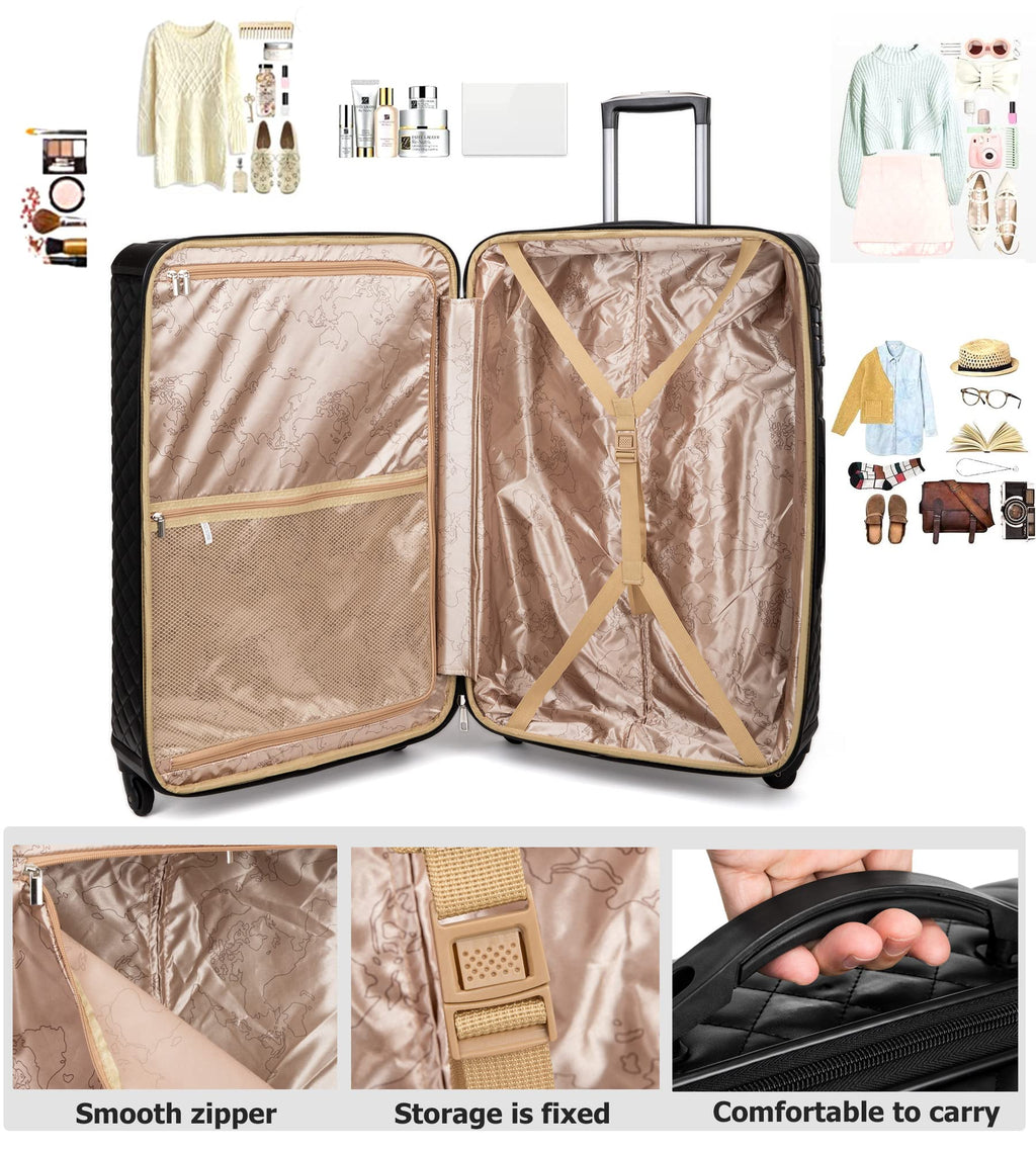 feilario Plaid PU Leather Softshell Luggage Set - 4-Piece Expandable Suitcases with Spinner Wheels - Includes Large Travel Bag, 20-Inch Carry On, 24-Inch & 28-Inch Suitcases