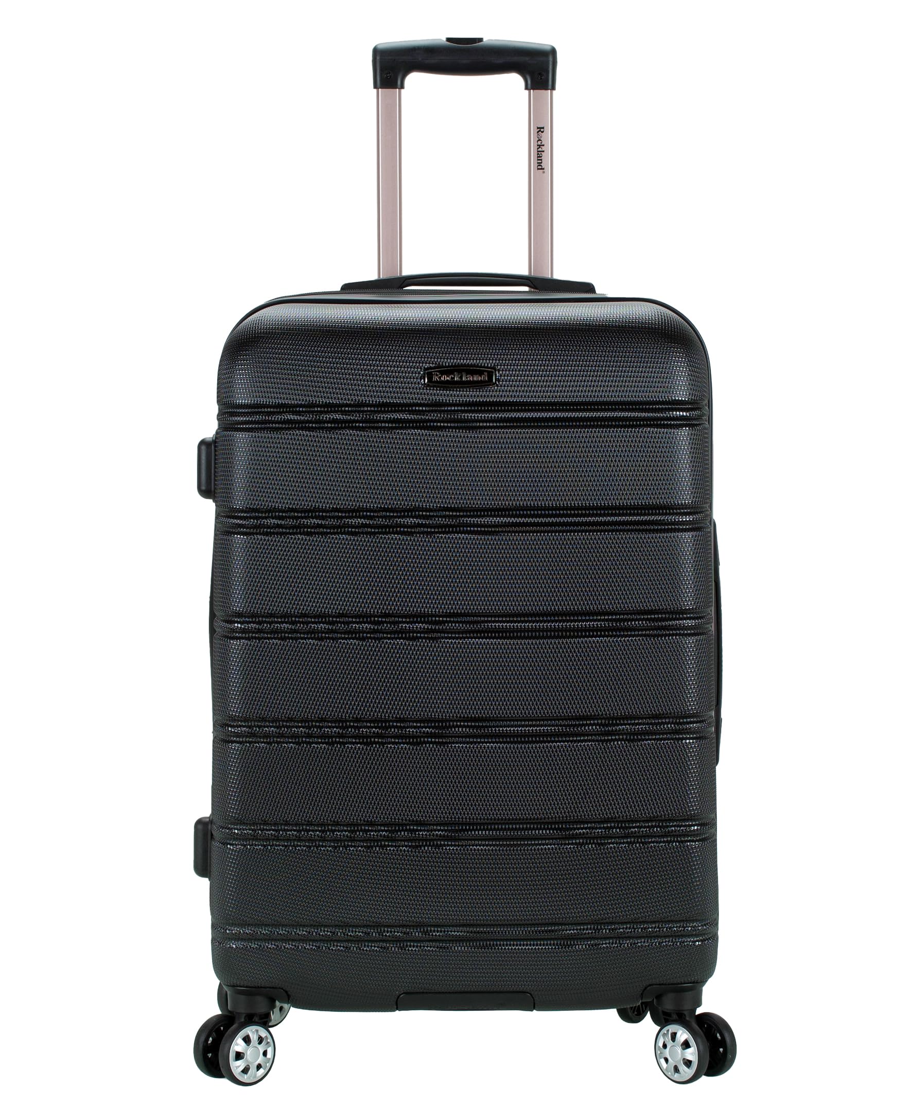 Rockland Melbourne Hardside Expandable Spinner Wheel Luggage, Black, Checked-Medium 24-Inch