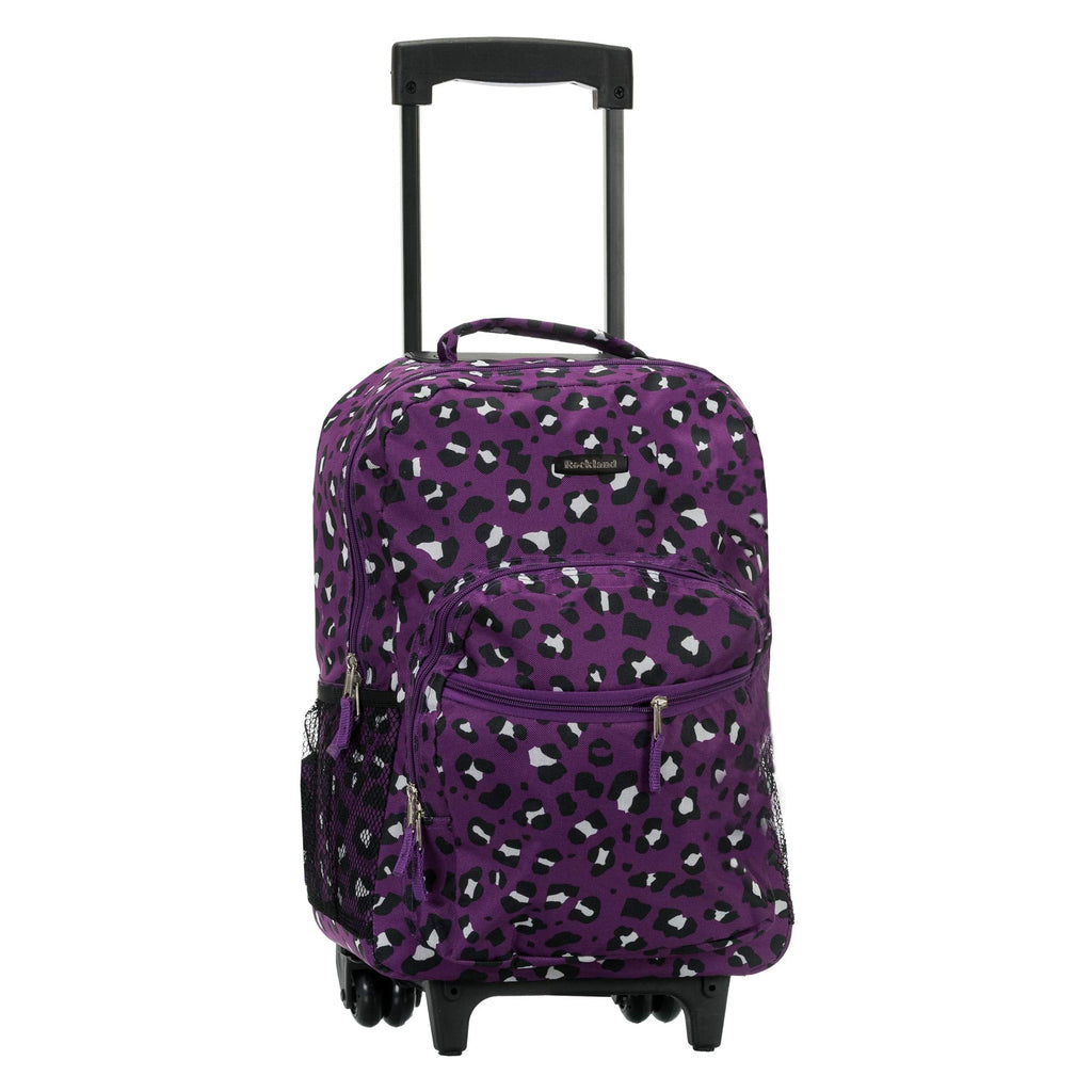 Rockland 17 Inch Rolling Backpack, Purple Leopard, One Size
