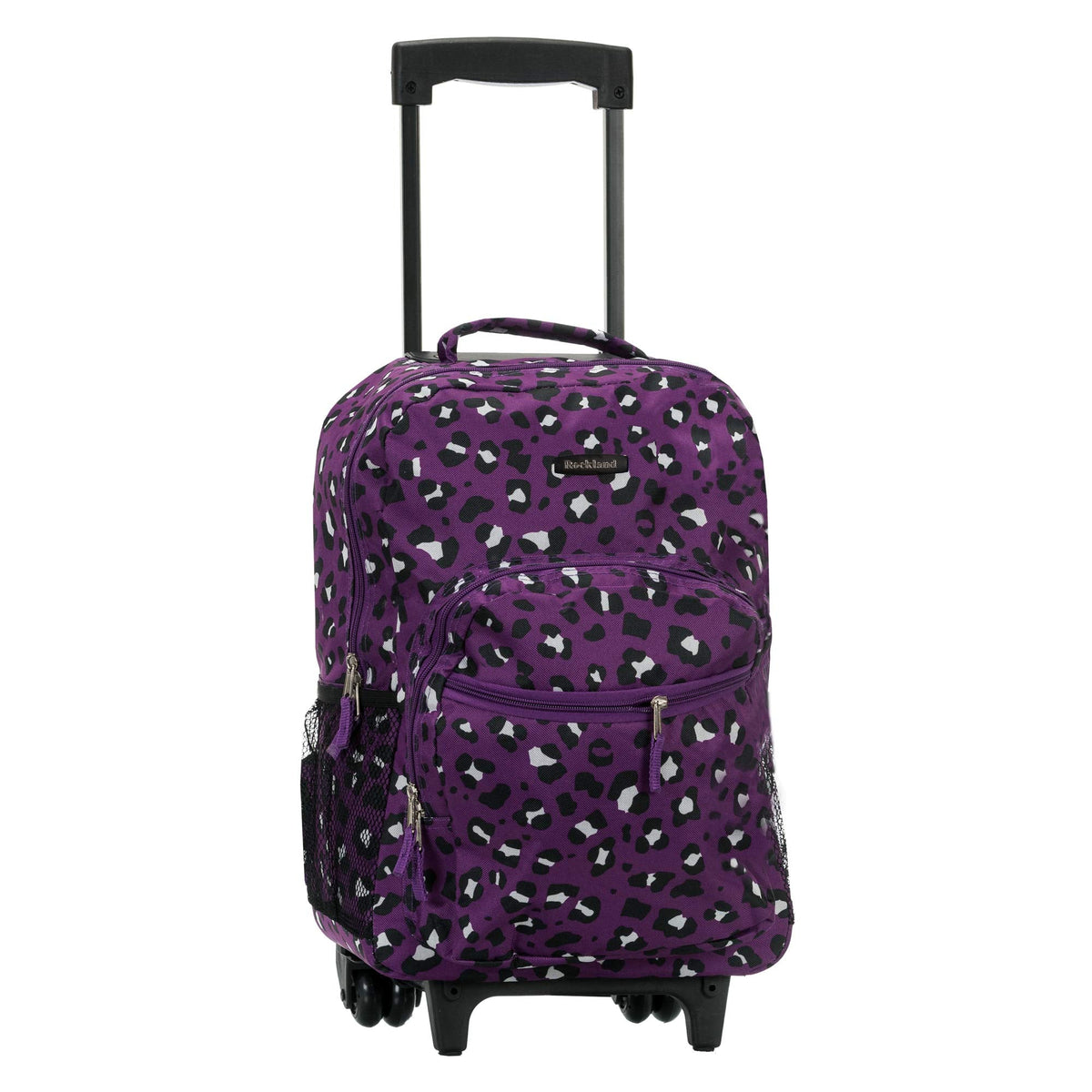 Rockland 17 Inch Rolling Backpack, Purple Leopard, One Size