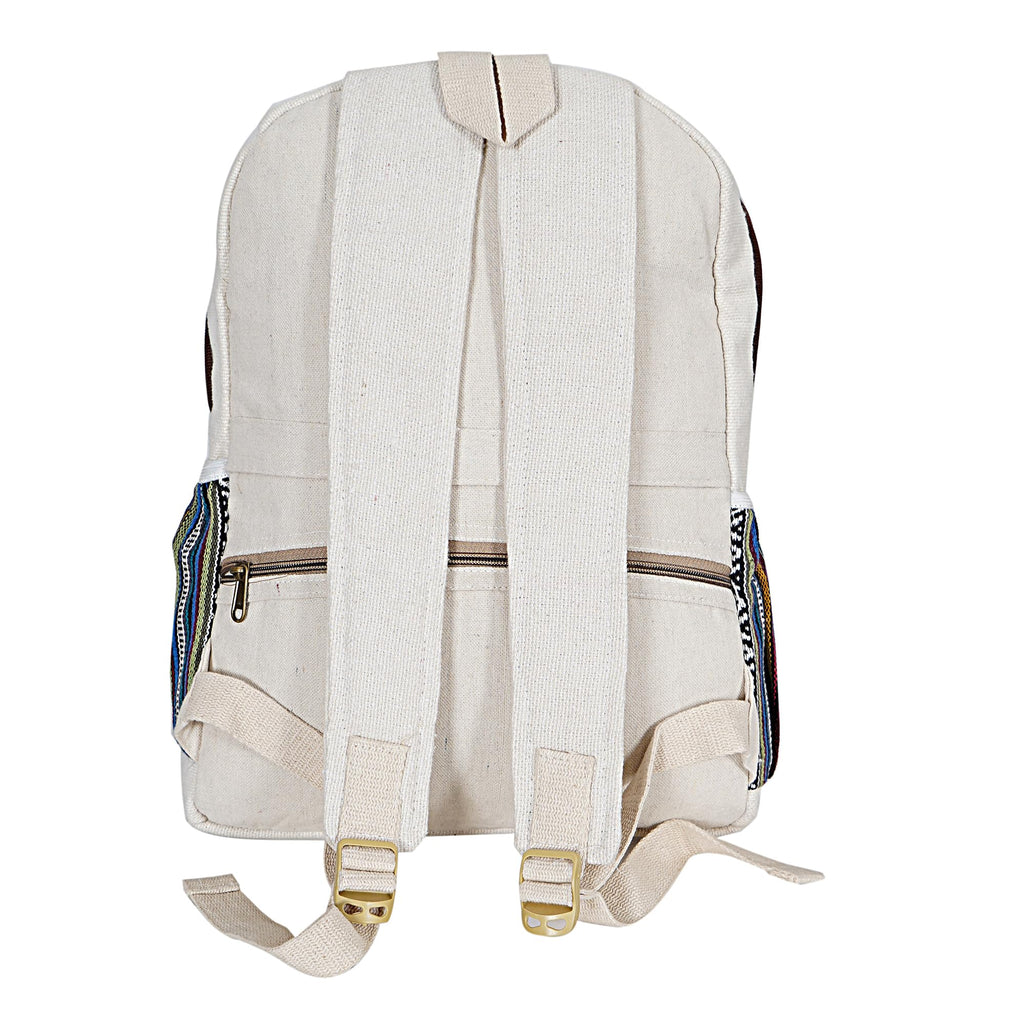 Marubhumi Natural Himalayan Hemp Backpack: Large, multi-pocket canvas travel laptop backpack; casual hippie daypack bag fits 15.6-inch notebook; lightweight backpack for women