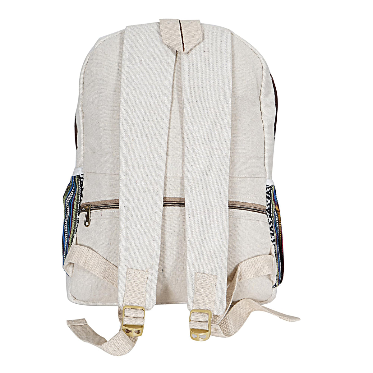Marubhumi Natural Himalayan Hemp Backpack: Large, multi-pocket canvas travel laptop backpack; casual hippie daypack bag fits 15.6-inch notebook; lightweight backpack for women