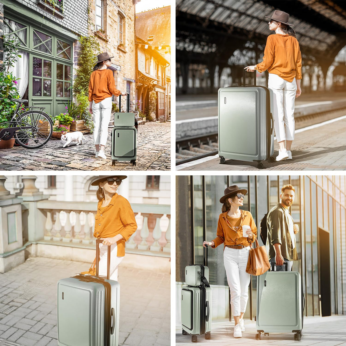 TRAVELARIM Hard Shell Luggage Sets with Spinner Wheels 4 Piece, Expandable Large Suitcases with TSA Lock, Travel Large Suitcase Set, Sage Green Luggage Set
