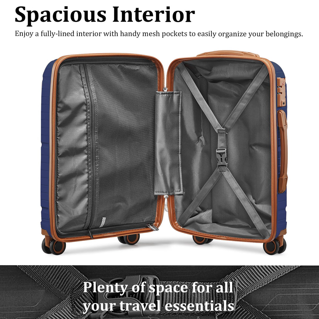 Joyway Luggage Sets 2 Piece PP Hardshell Carry on Suitcase and Checked Luggage, Travel Lightweight Suitcase Set with Double Spinner Wheels and TSA Lock (Navy Blue, 20+28 inch)