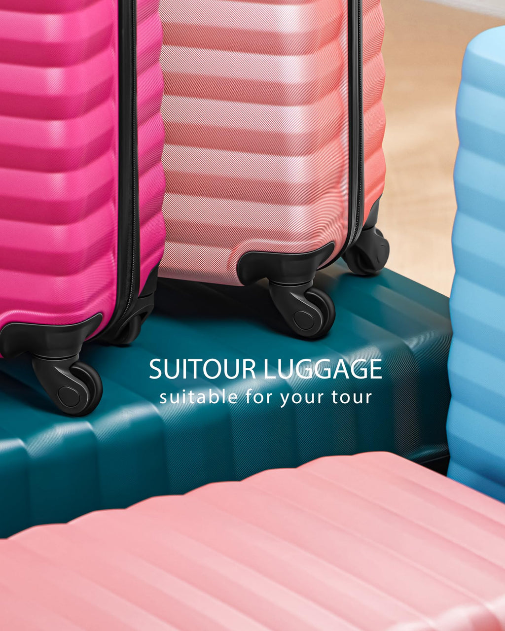 3 Piece Luggage Sets ABS Hardshell Suitcase with Spinner Wheels with 6PC Packing Bags(20/24/28inch)