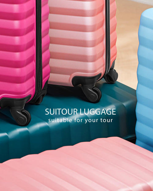 3 Piece Luggage Sets ABS Hardshell Suitcase with Spinner Wheels with 6PC Packing Bags(20/24/28inch)