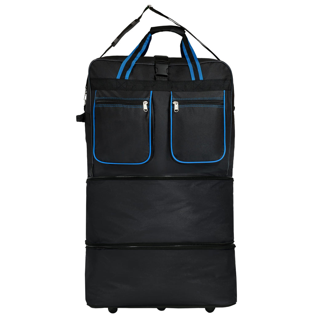 Generic Expandable Lightweight Duffle Bag (36"") Rolling wheeled Spinner Suitcase Luggage for Travel and Storage (Blue with Trim), Wheelbag36
