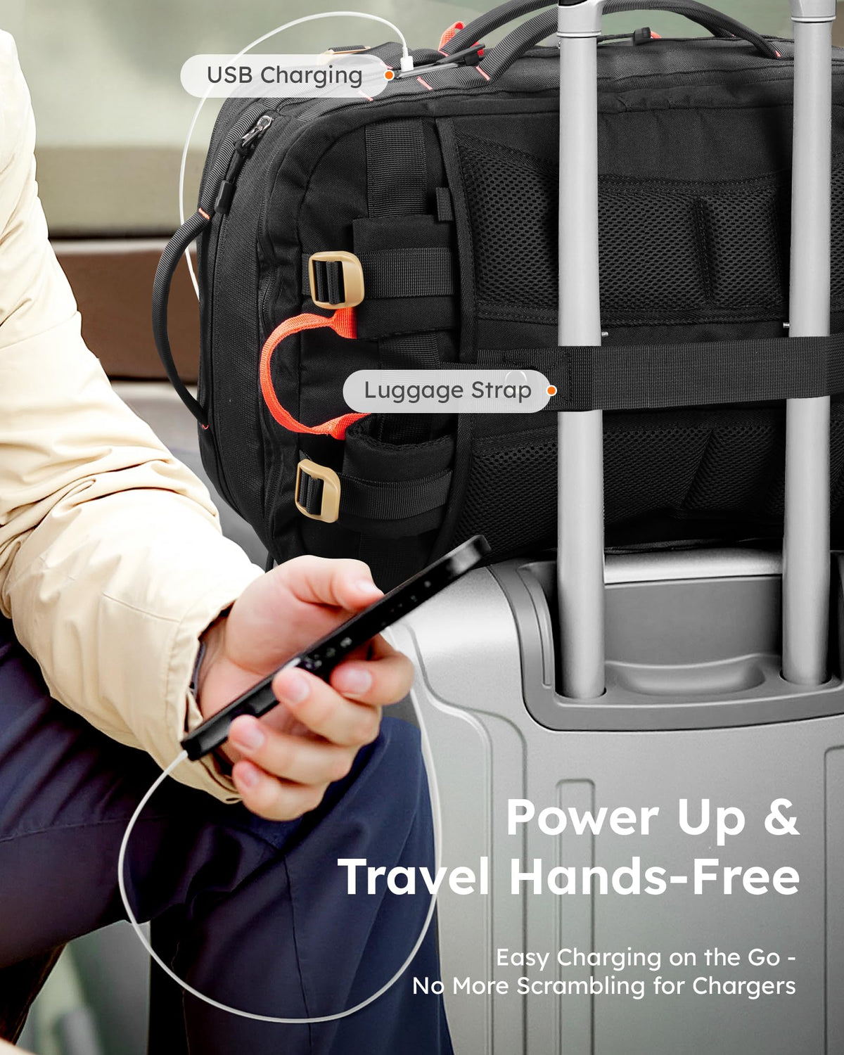 Tolaccea Carry on Travel Backpack, TSA Friendly Flight Approved Laptop Backpack Duffle Bag for Men Women with Dual Laptop Storage for 17.3", USB Charging Port, Business Rucksack 40L-50L Expandable