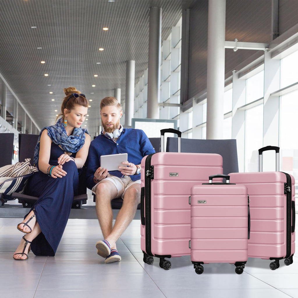 KEYTANG Explorer Expandable Luggage Set 3 Piece, Hardside Carry on Suitcase Sets with Spinner Wheels & TSA Lock, Lightweight Luggage Case for Travel & Business, Pink (20in/24in/28in)