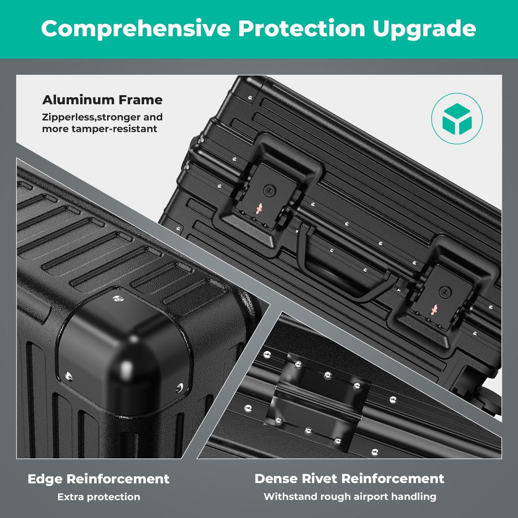 TIYFIY 20 Inch Carry On Luggage with Cup Holder & USB Port, Airline Approved PC Hardshell Suitcase for Business & Weekend Travel, Zipperless Aluminum Frame, TSA Lock & 360° Wheels