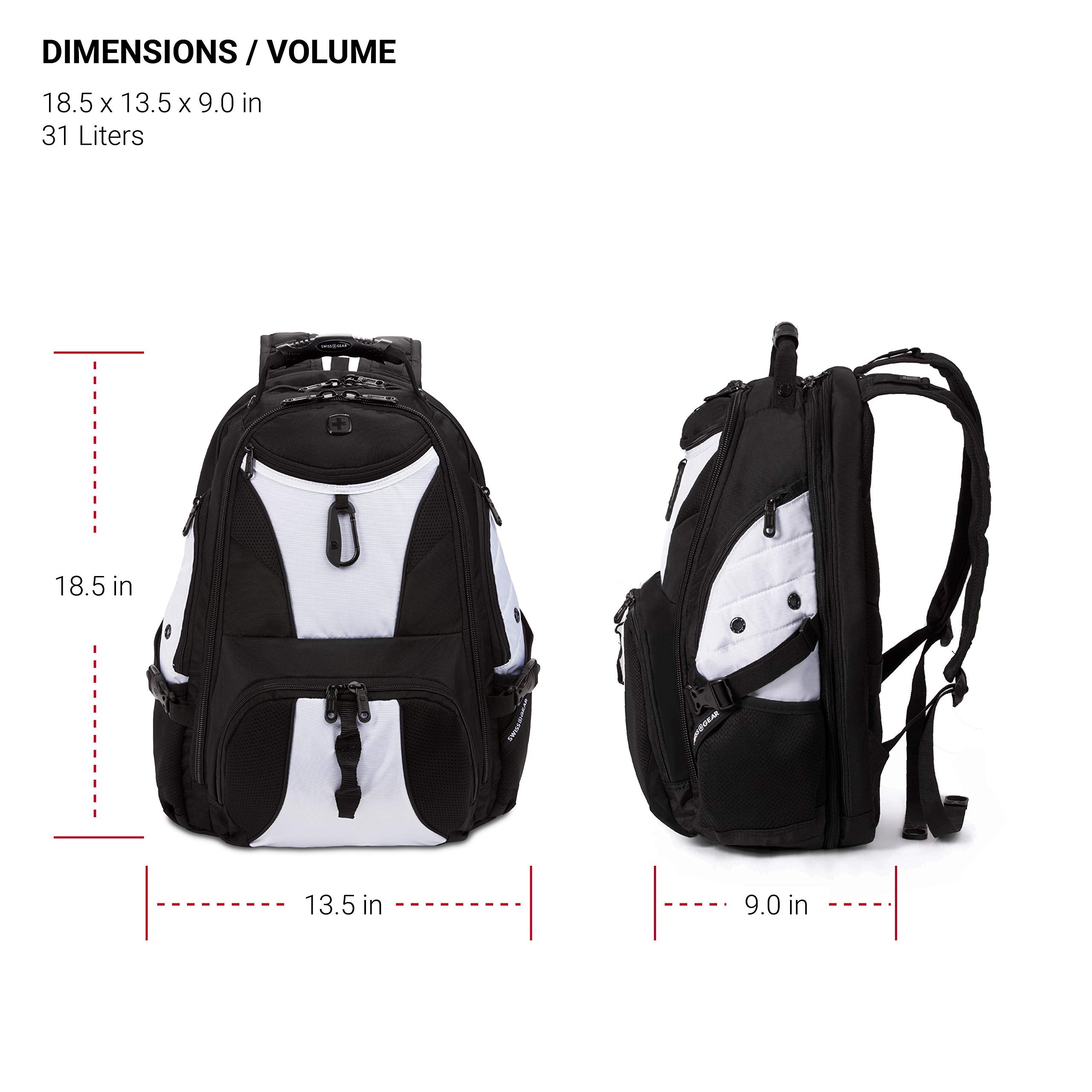 SWISSGEAR Large ScanSmart Laptop Backpack | TSA-Friendly Carry-on | Travel, Work, School | Men's and Women's - Black/White