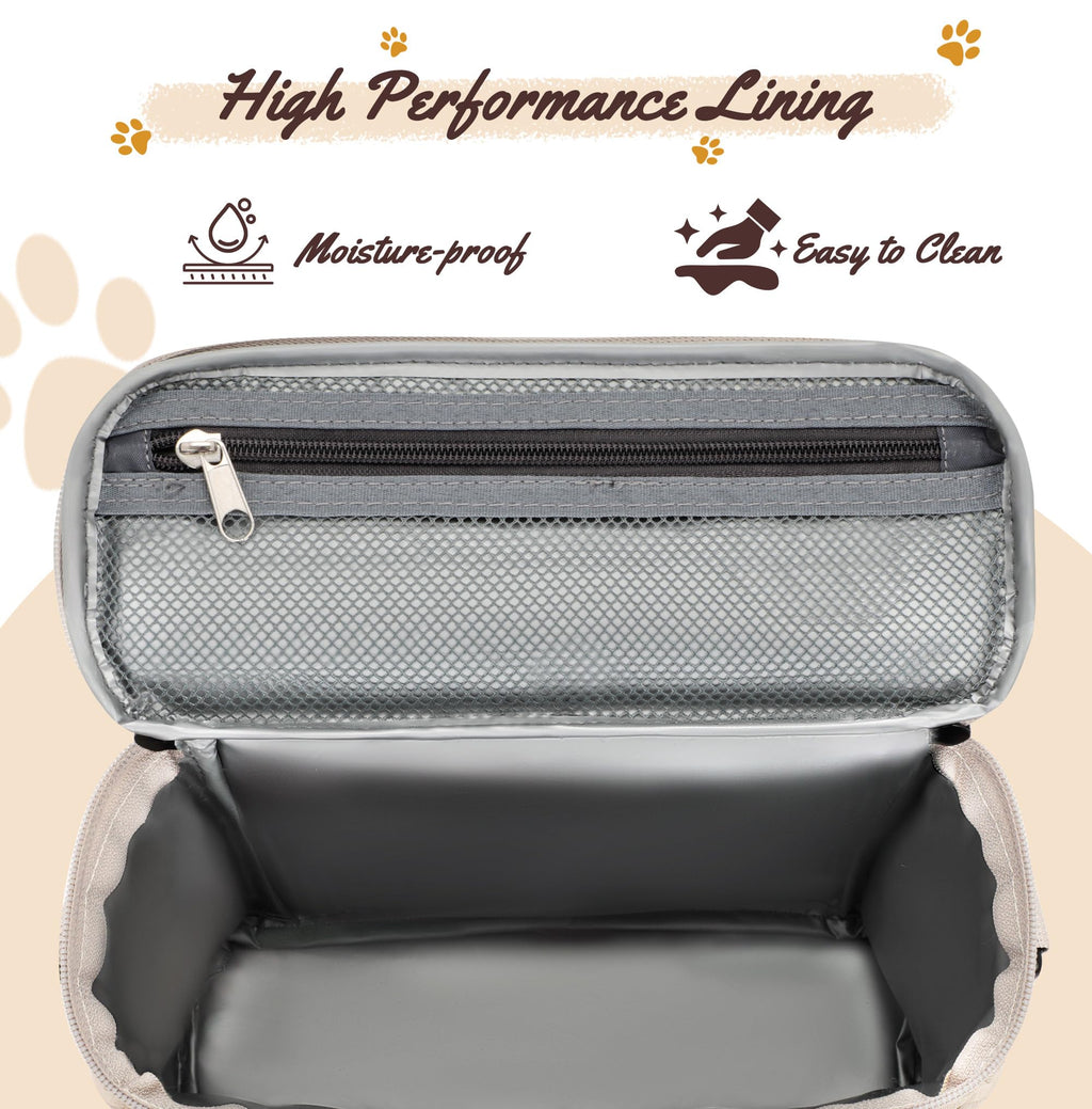 Modoker Dog Travel Bag Organizer for Supplies with 2 Food Containers, 2 Collapsible Bowls & Feeding Mat, Airline Approved Dog Travel Accessories Duffel Bag for Weekend Trips, Camping & Beach, Beige