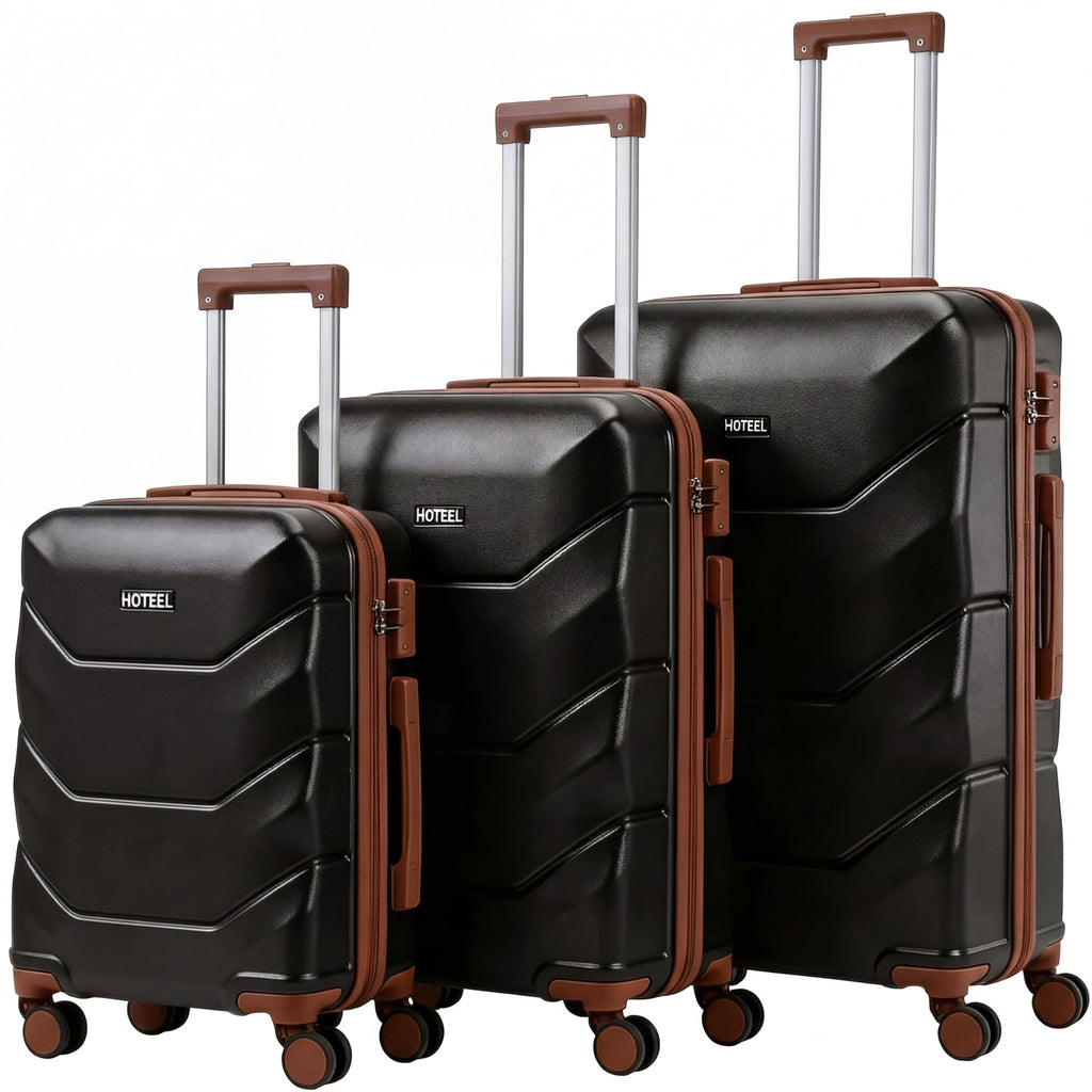 Hoteel Luggage Sets 3 Piece, 4-Year Warranty, Durable Suitcase Set with Spinner Wheels, ABS Hard Shell Lightweight Luggage with TSA Lock, Large Checked Travel Suitcases, Black(20/24/28)