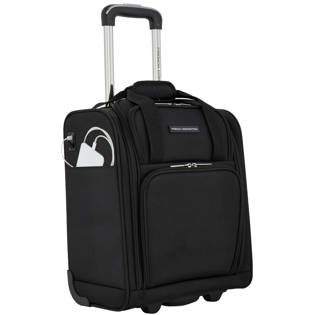 French Connection 16" Underseat Carry-On Luggage with USB/USB-C Ports, Black