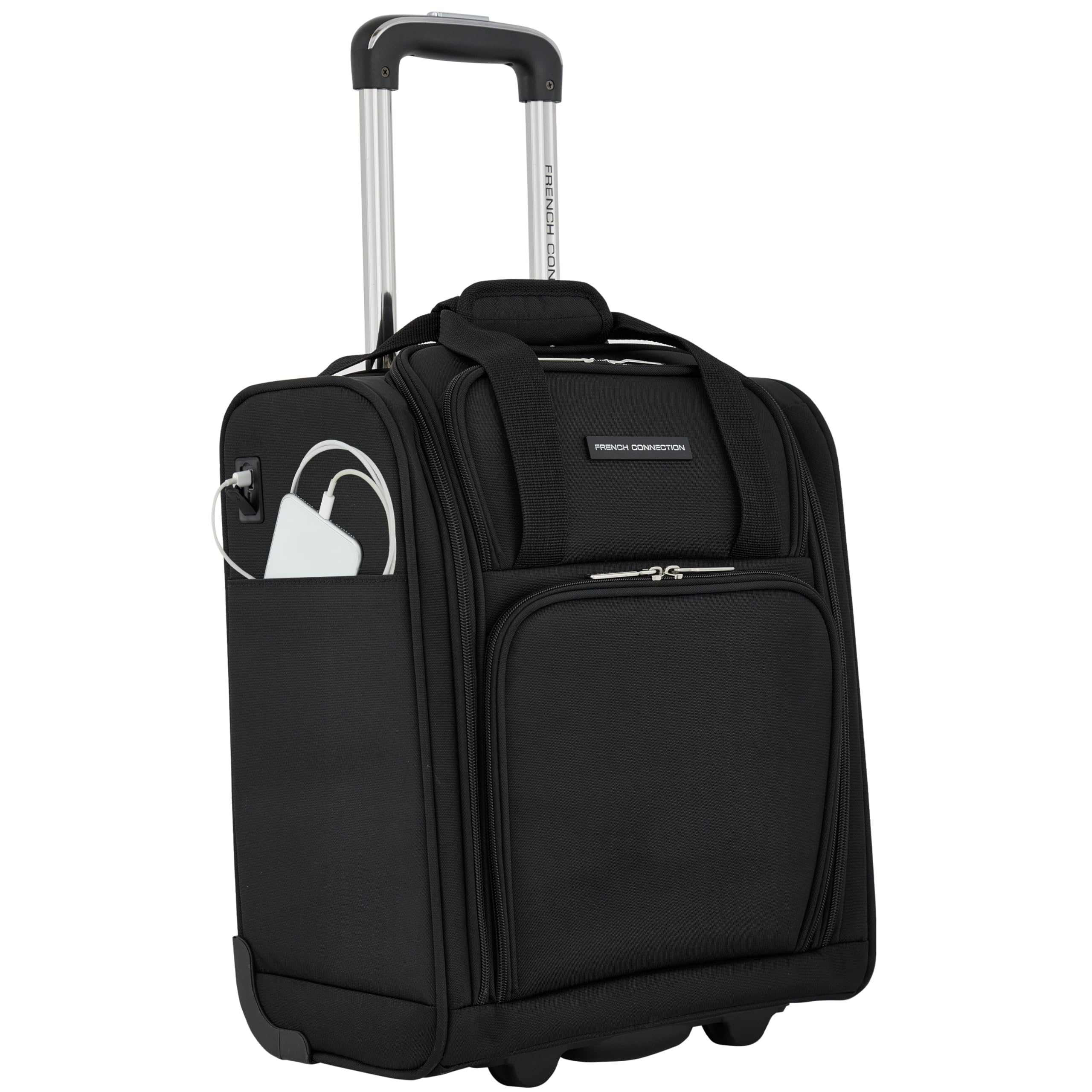 French Connection 16" Underseat Carry-On Luggage with USB/USB-C Ports, Black