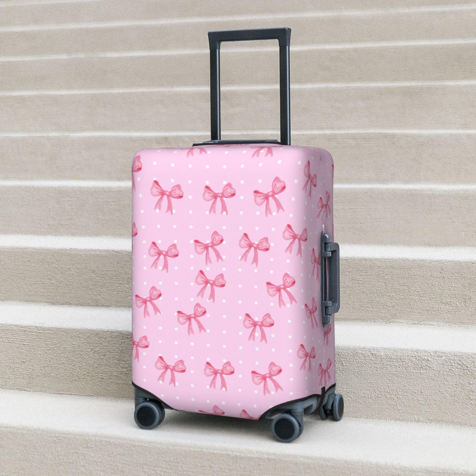 Travel Luggage Cover Pink Bow Dot, High Elasticity Washable Travel Baggage Protector Case Fits 26-28 in