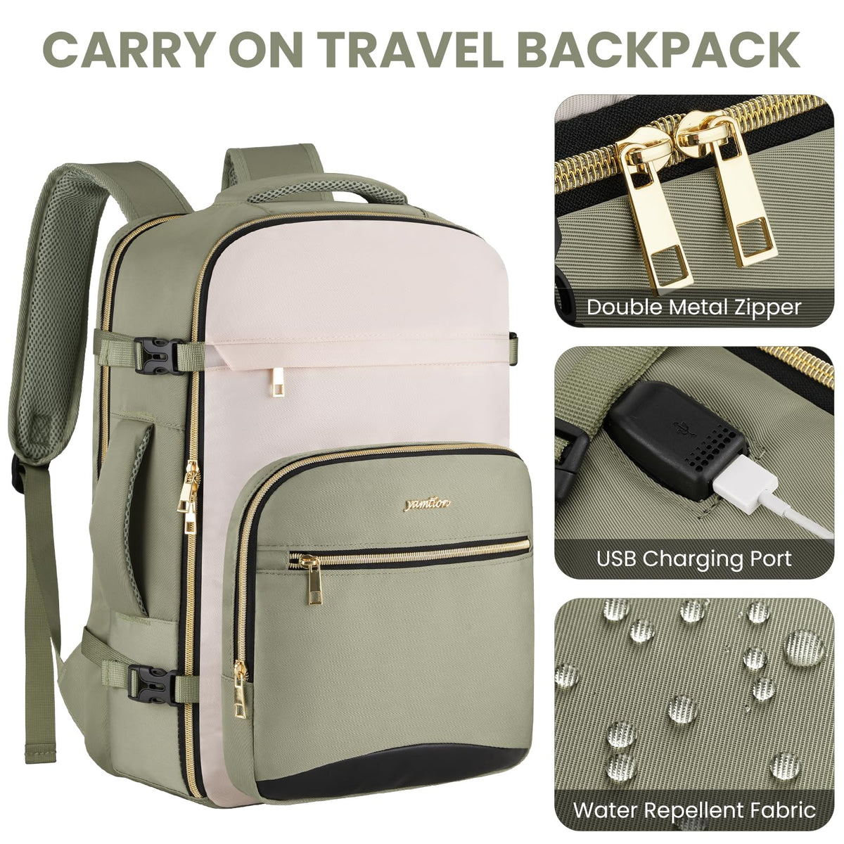 YAMTION 40L Large Travel Backpack for Women,Carry On Luggage with 4 Packing Cubes, Airline Approved Weekender Backpacks for Personal Items fits 17 Inch Laptop