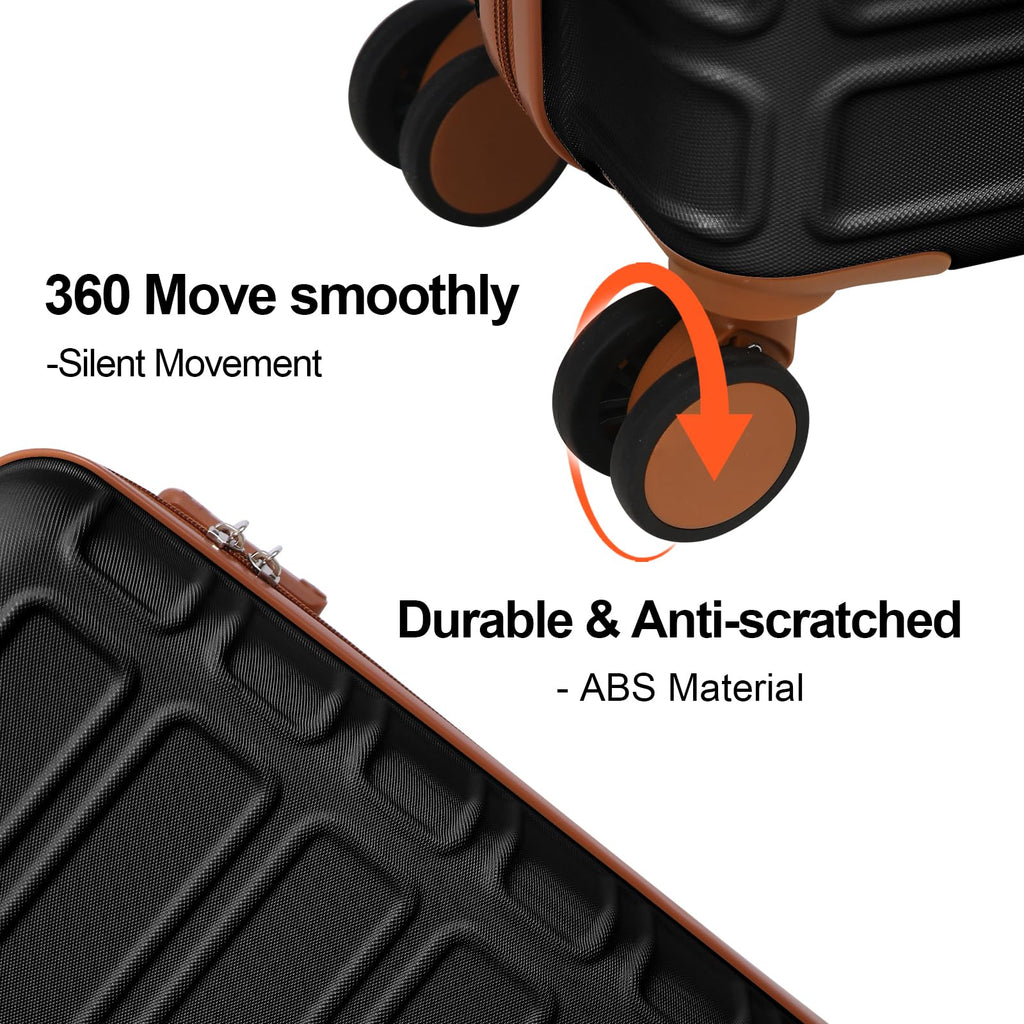 AAIVV 4 Piece Luggage Set Expandable ABS Travel Suitcase Set TSA Lock Hardshell Durable Lightweight Traveling Luggage Sets Gift for Back to School (Black, 28in26in20in13in)