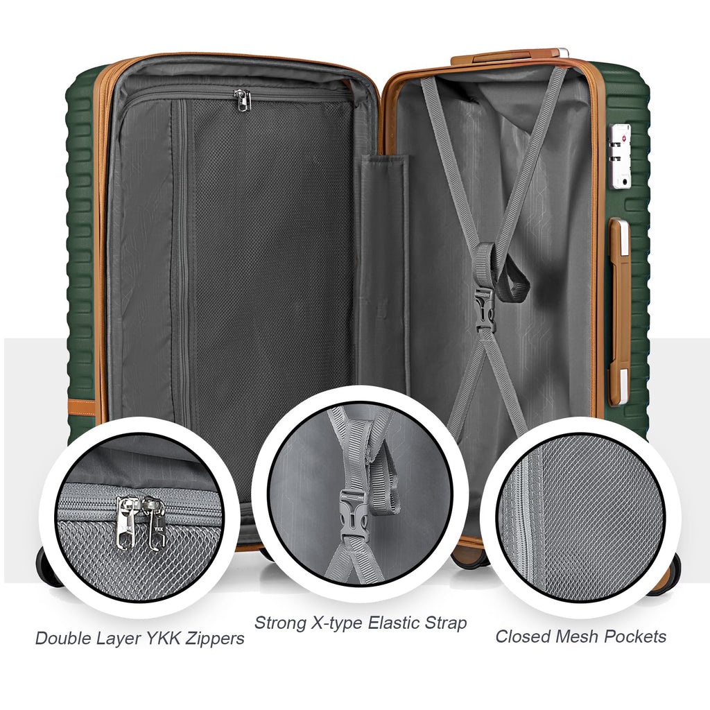 Joyway Carry On Luggage 20 Inch Expandable Suitcase with Spinner Wheel, 4 Piece Hard Shell Luggage Set with TSA Lock(Green brown)