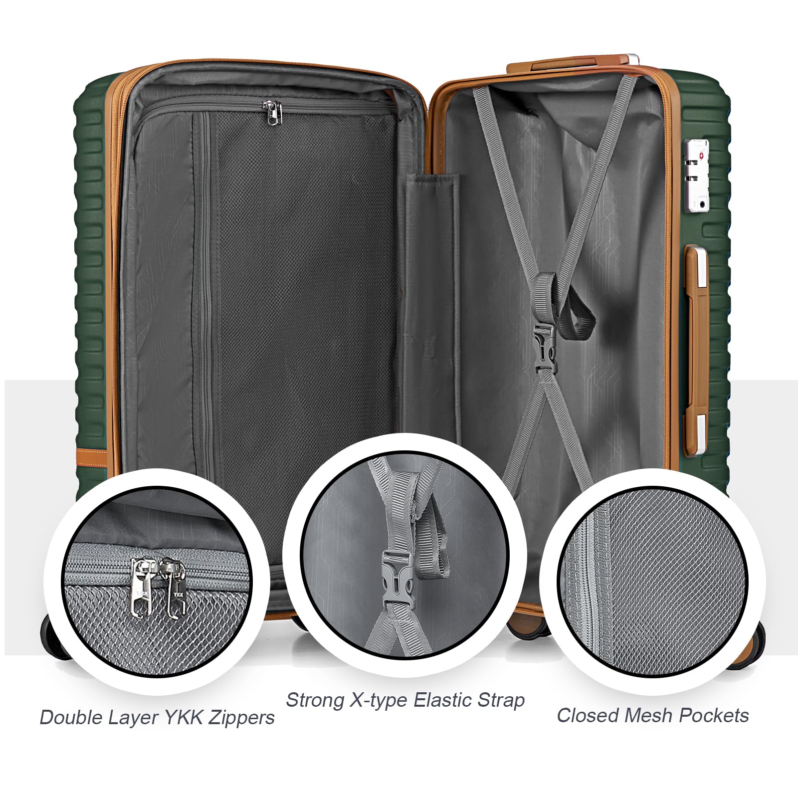 Joyway Carry On Luggage 20 Inch Expandable Suitcase with Spinner Wheel, 4 Piece Hard Shell Luggage Set with TSA Lock(Green brown)