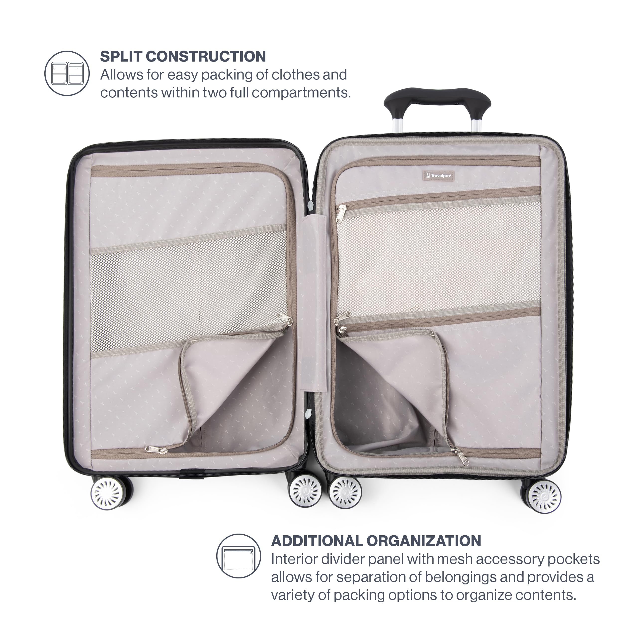 Travelpro Pathways 3 Hardside Expandable Luggage, 8 Spinner Wheels, Lightweight Hard Shell Suitcase, Checked Medium 25 Inch, Black Knight