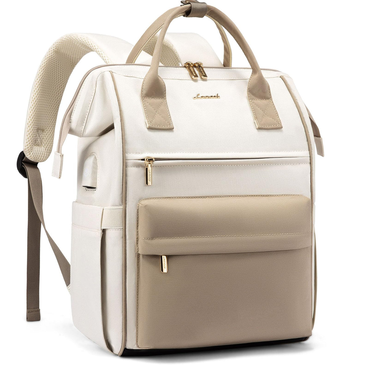 LOVEVOOK Laptop Backpack for Women 15.6 Inch, Travel Backpack with USB Charging Port Large Capacity Laptop Bag, Waterproof Bag for Business College Airline Approved Work Backpack(Beige)