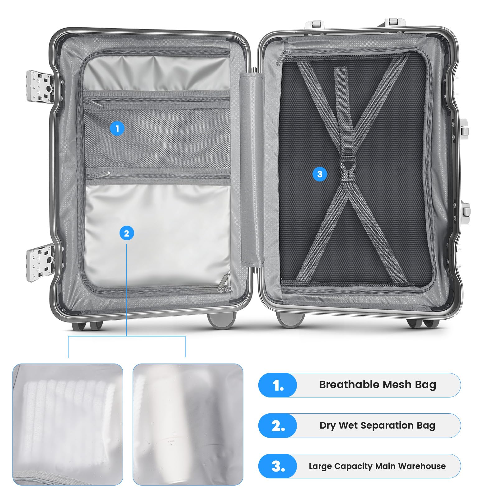 TIYFIY 20 Inch Carry on Luggage with Cup Holder, Airline Approved 22x14x9 Aluminum Frame PC Hard Shell Suitcase, 360° Spinner Wheels, TSA Lock for Short Trips and Business Travel