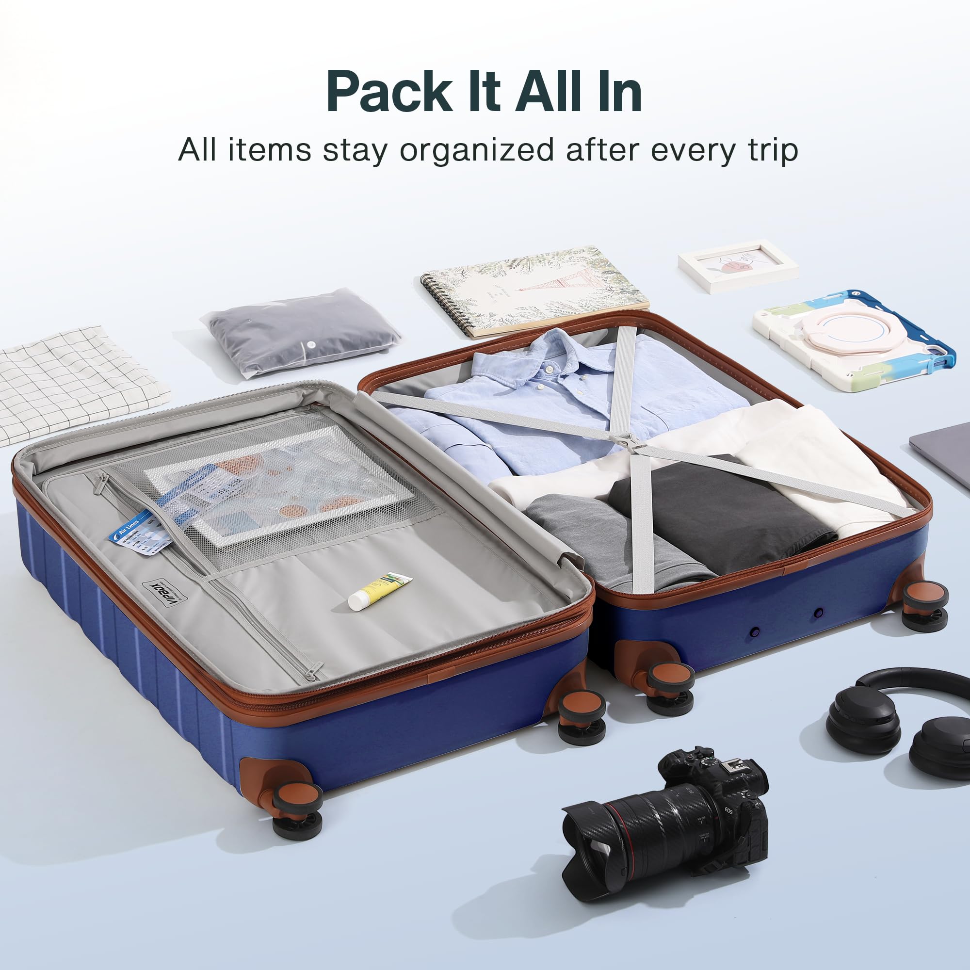 Vipbox Luggage Sets 2 Piece 20/28 Inch (3-YEARS VIP SERVICE) Hardside Expandable Lightweight Ultra Durable 100% Polycarbonate Carry On Travel Suitcase with Spinner Wheels TSA Lock, Classic Blue