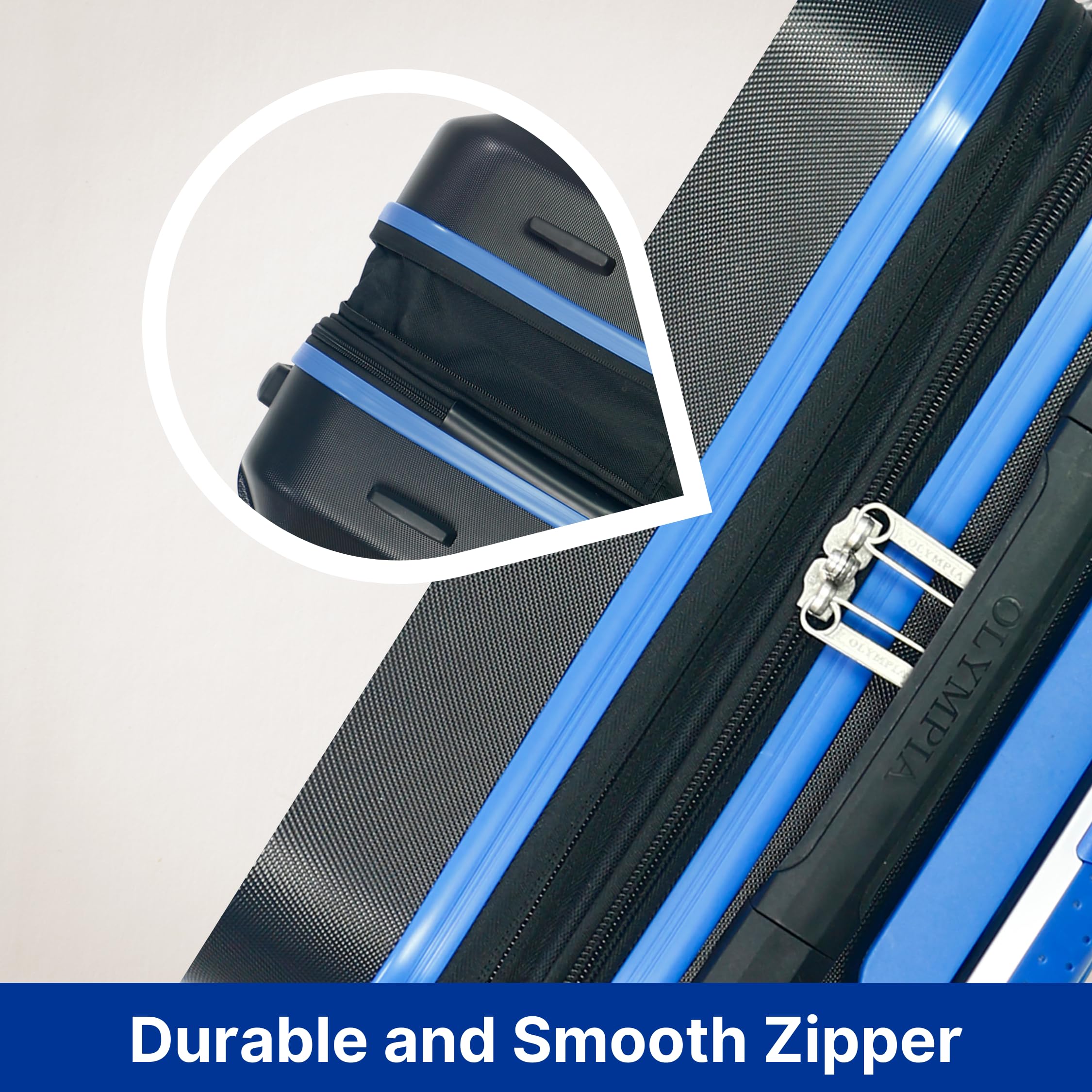 Olympia USA Apache II 22 Inch Expandable Rolling Carry On Lightweight Hardside Double 4 Wheel Spinner Luggage Suitcase with Locking System and Hidden Laptop Compartment, Black/Blue