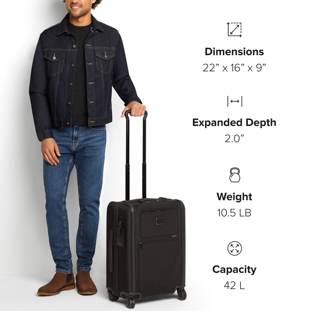 TUMI - Alpha Continental Expandable 4-Wheeled Carry-On Luggage - Compact Travel Suitcase - TSA Lock Tracer - Black