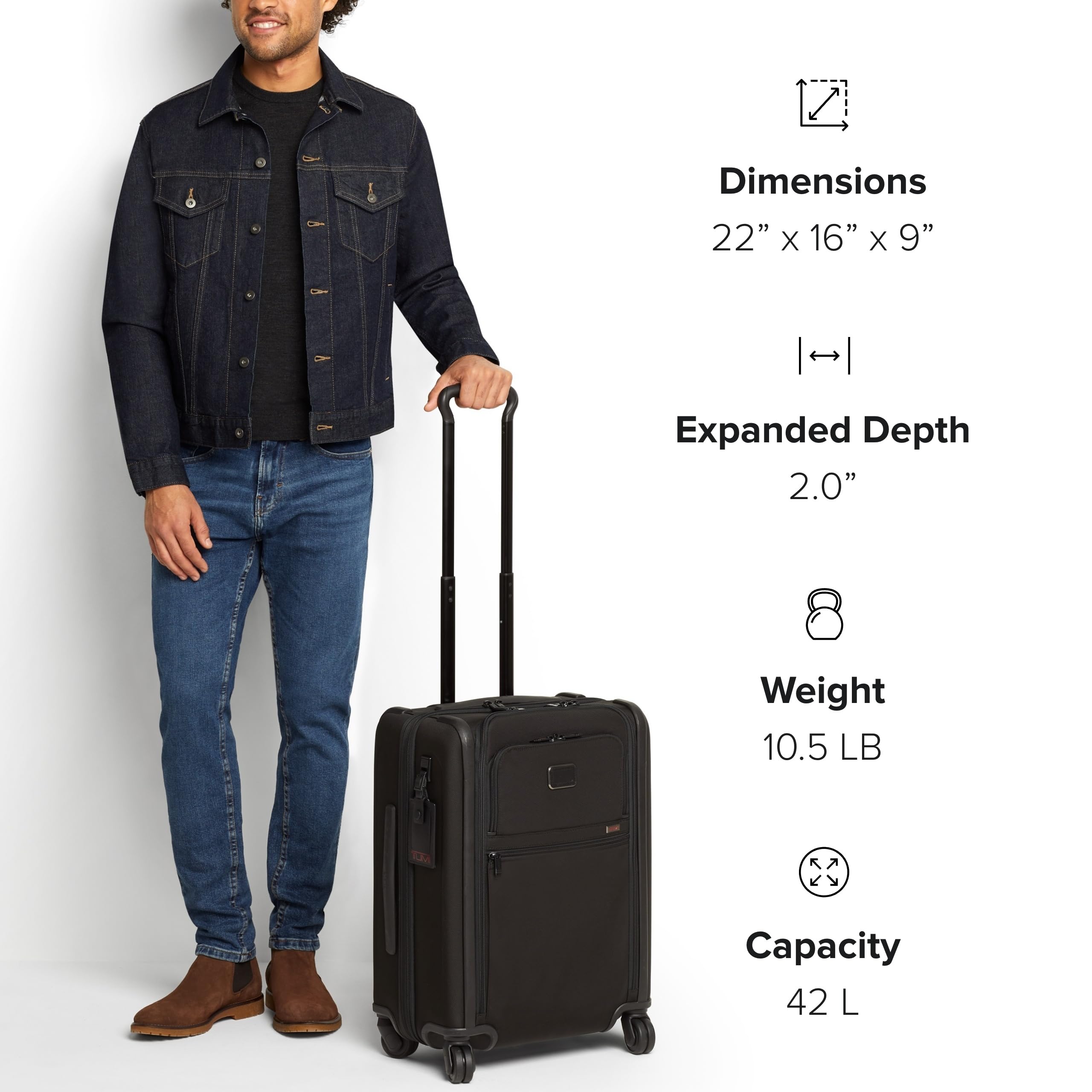 TUMI - Alpha Continental Expandable 4-Wheeled Carry-On Luggage - Compact Travel Suitcase - TSA Lock Tracer - Black
