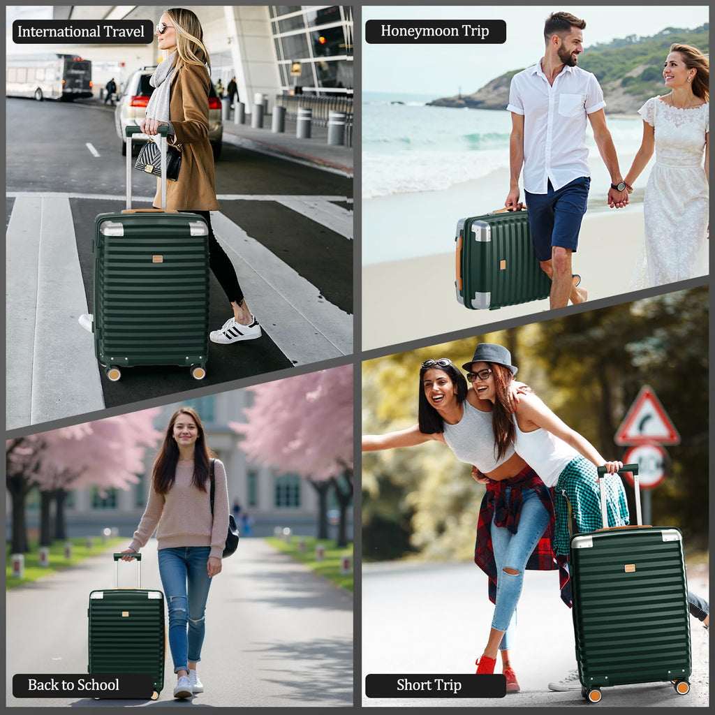 Joyway Hard Shell Luggage Sets 3 Pieces with Spinner Wheels, Lightweight Suitcase Set with Tsa Lock and Corner Protectors, Suitable for Travel Women and Men (Green, 20''/24''/28'')