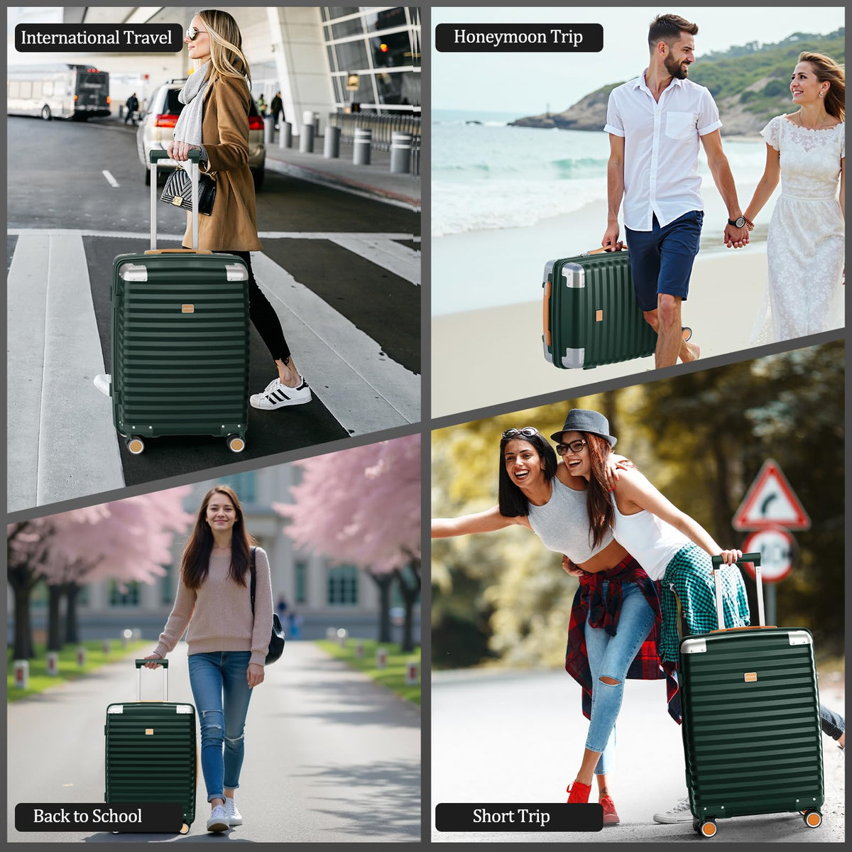 Joyway Hard Shell Luggage Sets 3 Pieces with Spinner Wheels, Lightweight Suitcase Set with Tsa Lock and Corner Protectors, Suitable for Travel Women and Men (Green, 20''/24''/28'')
